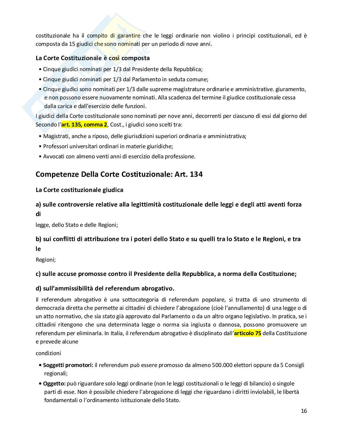 Riassunto esame Diritto costituzionale, Prof. Randazzo Barbara, libro consigliato Diritto costituzionale , Pisaneschi Pag. 16