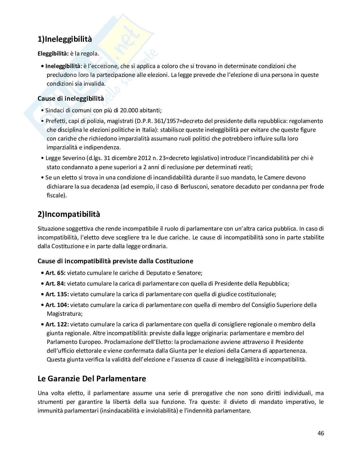 Riassunto esame Diritto costituzionale, Prof. Randazzo Barbara, libro consigliato Diritto costituzionale , Pisaneschi Pag. 46