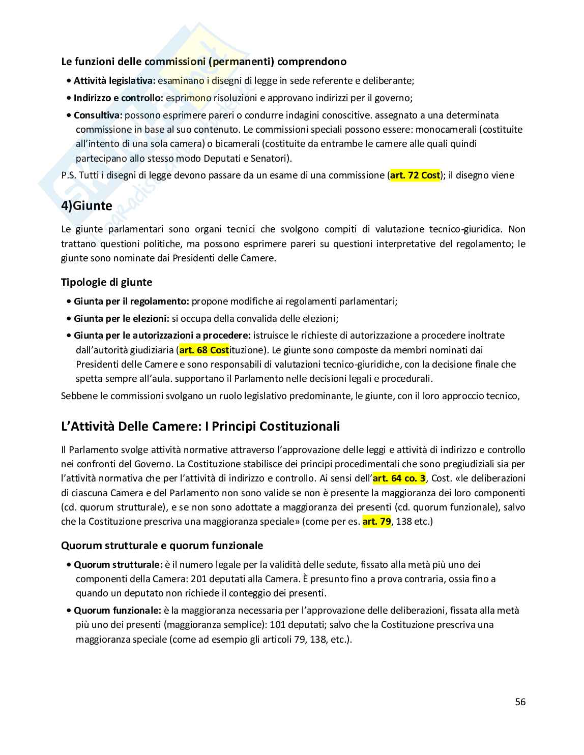 Riassunto esame Diritto costituzionale, Prof. Randazzo Barbara, libro consigliato Diritto costituzionale , Pisaneschi Pag. 56