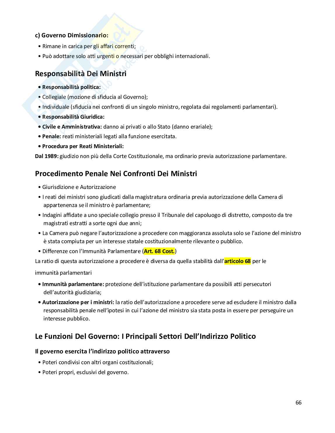 Riassunto esame Diritto costituzionale, Prof. Randazzo Barbara, libro consigliato Diritto costituzionale , Pisaneschi Pag. 66