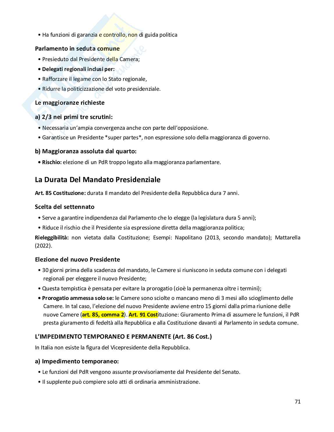 Riassunto esame Diritto costituzionale, Prof. Randazzo Barbara, libro consigliato Diritto costituzionale , Pisaneschi Pag. 71