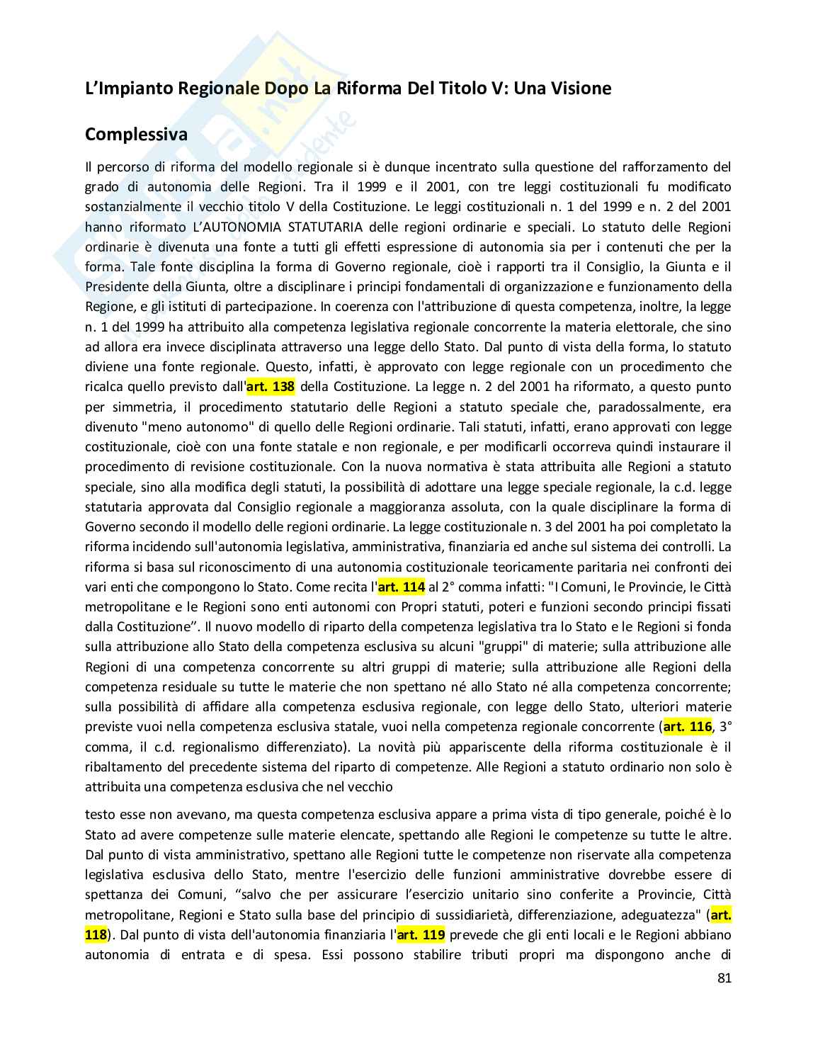 Riassunto esame Diritto costituzionale, Prof. Randazzo Barbara, libro consigliato Diritto costituzionale , Pisaneschi Pag. 81