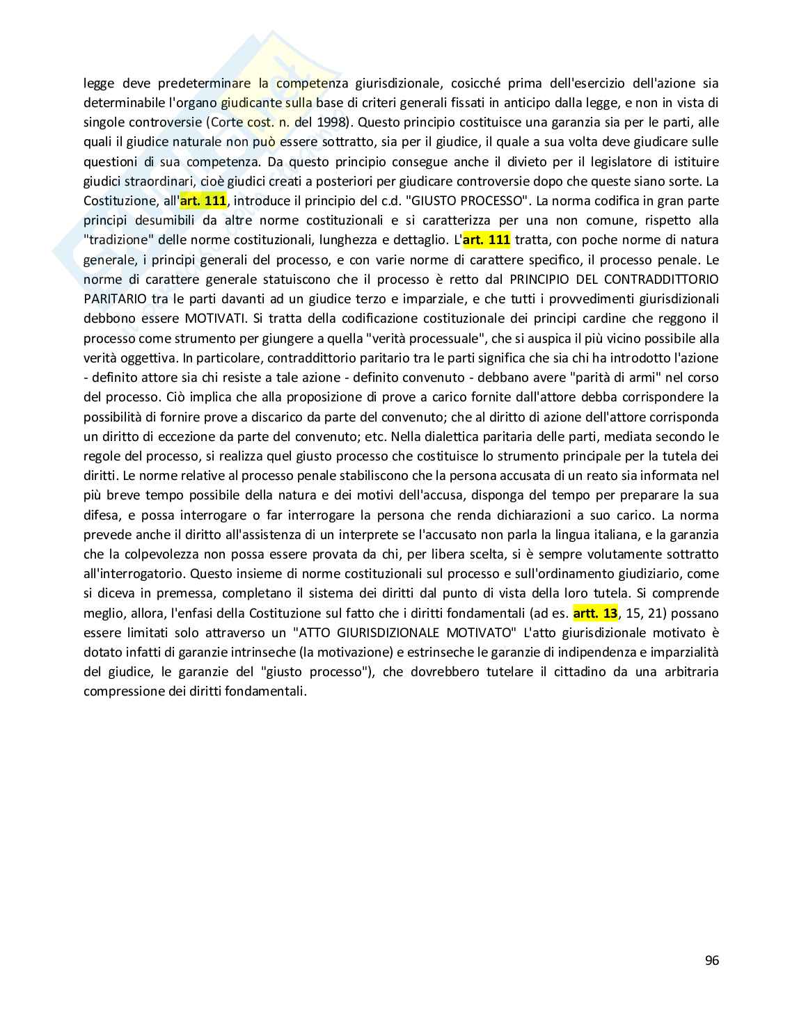 Riassunto esame Diritto costituzionale, Prof. Randazzo Barbara, libro consigliato Diritto costituzionale , Pisaneschi Pag. 96