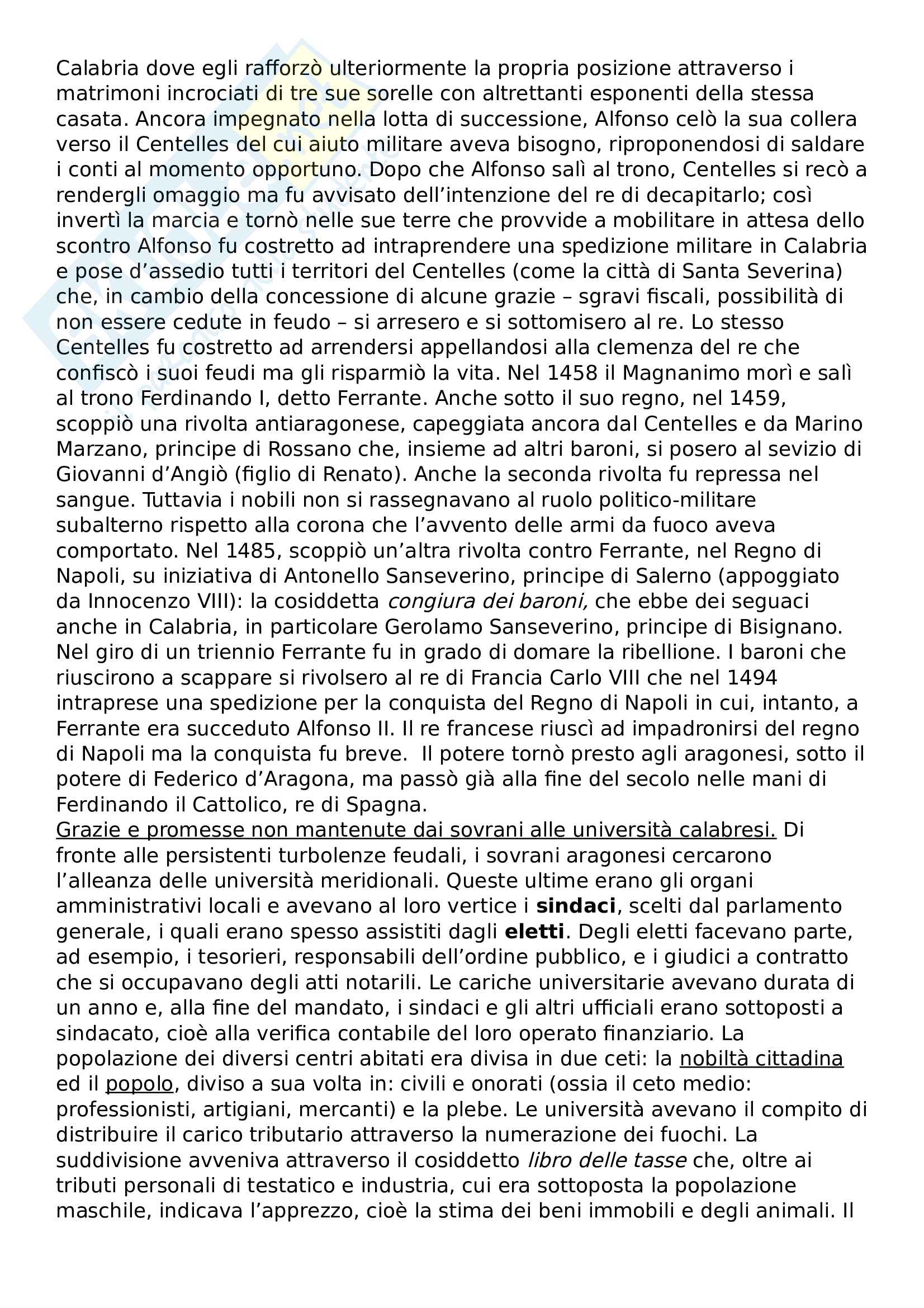 Riassunto esame storia moderna, prof. Caridi, libro consigliato La Calabria nella storia del Mezzogiorno, Caridi Pag. 6