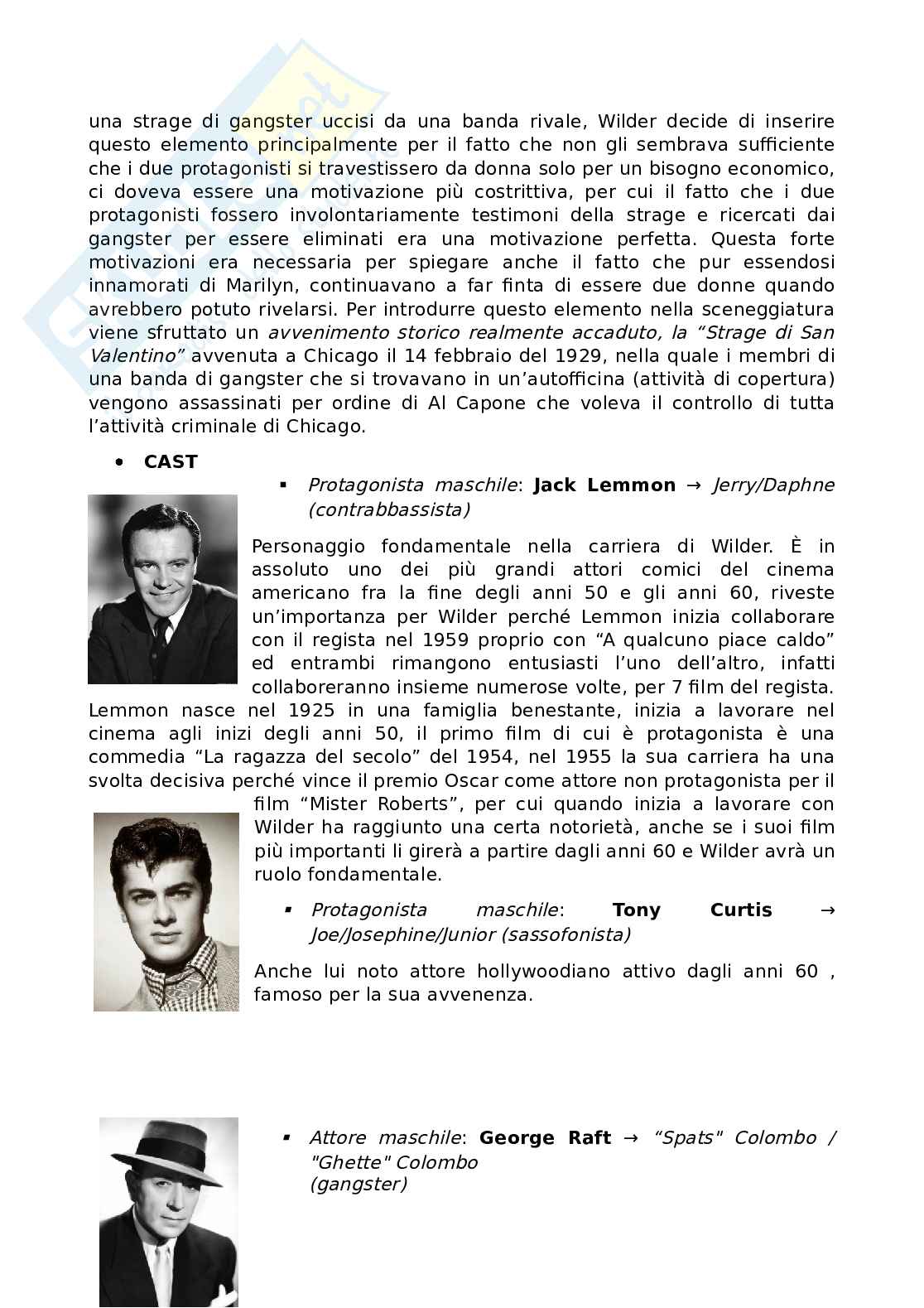 Analisi del film: "A qualcuno piace caldo" di B. Wilder del 1959. A cura del Prof. Boschi e con l'ausilio del testo di Noel Simsolo, “Billy Wilder”, Maestri del cinema , Cahiers du Cinéma, 2011 Pag. 2