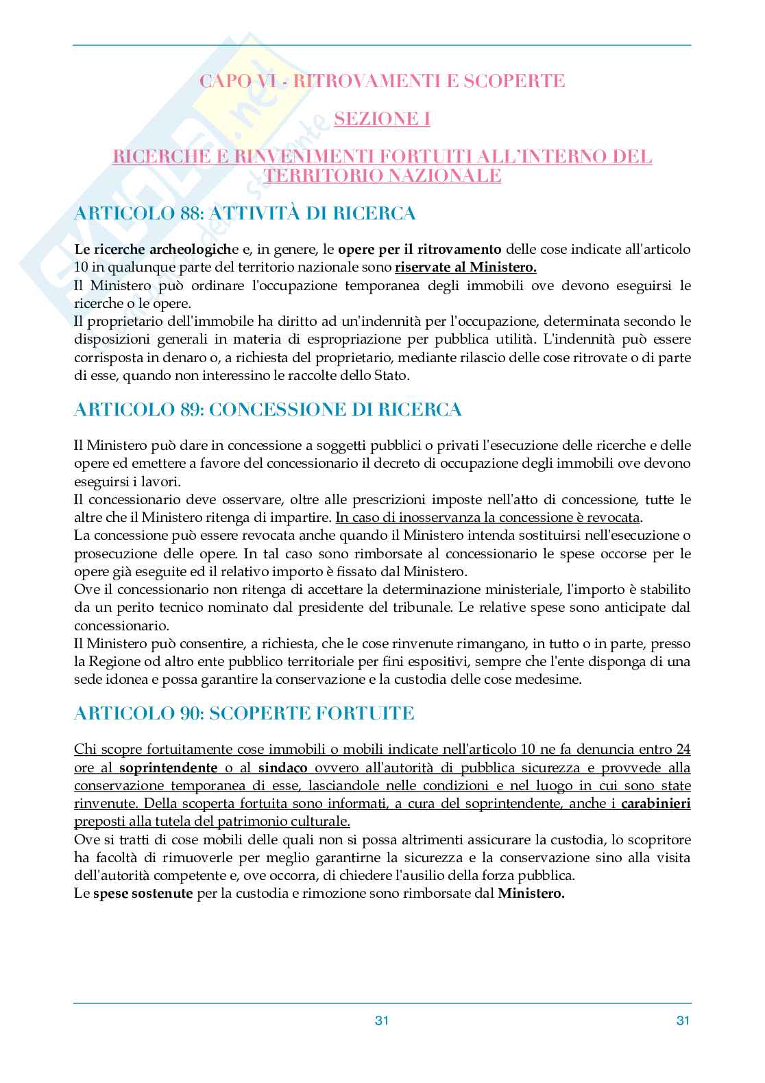 Riassunto Codice dei Beni culturali e del paesaggio Pag. 31