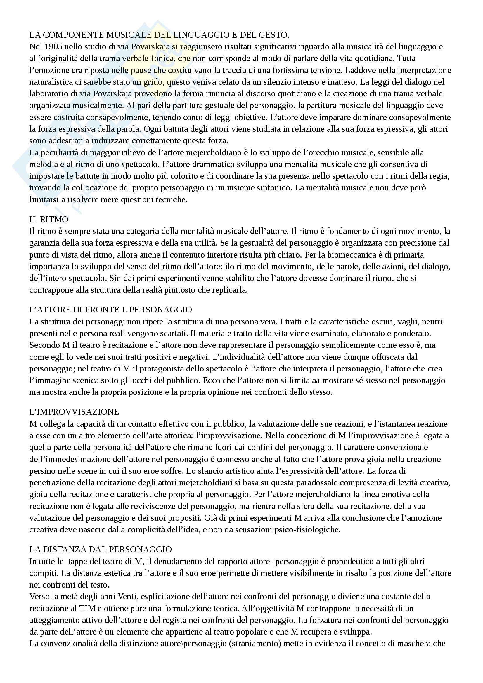 Riassunto esame Storia del Teatro Moderno e Contemporaneo, prof. Guardenti, libro consigliato L'attore Biomeccanico, Mejerchol'd Pag. 2