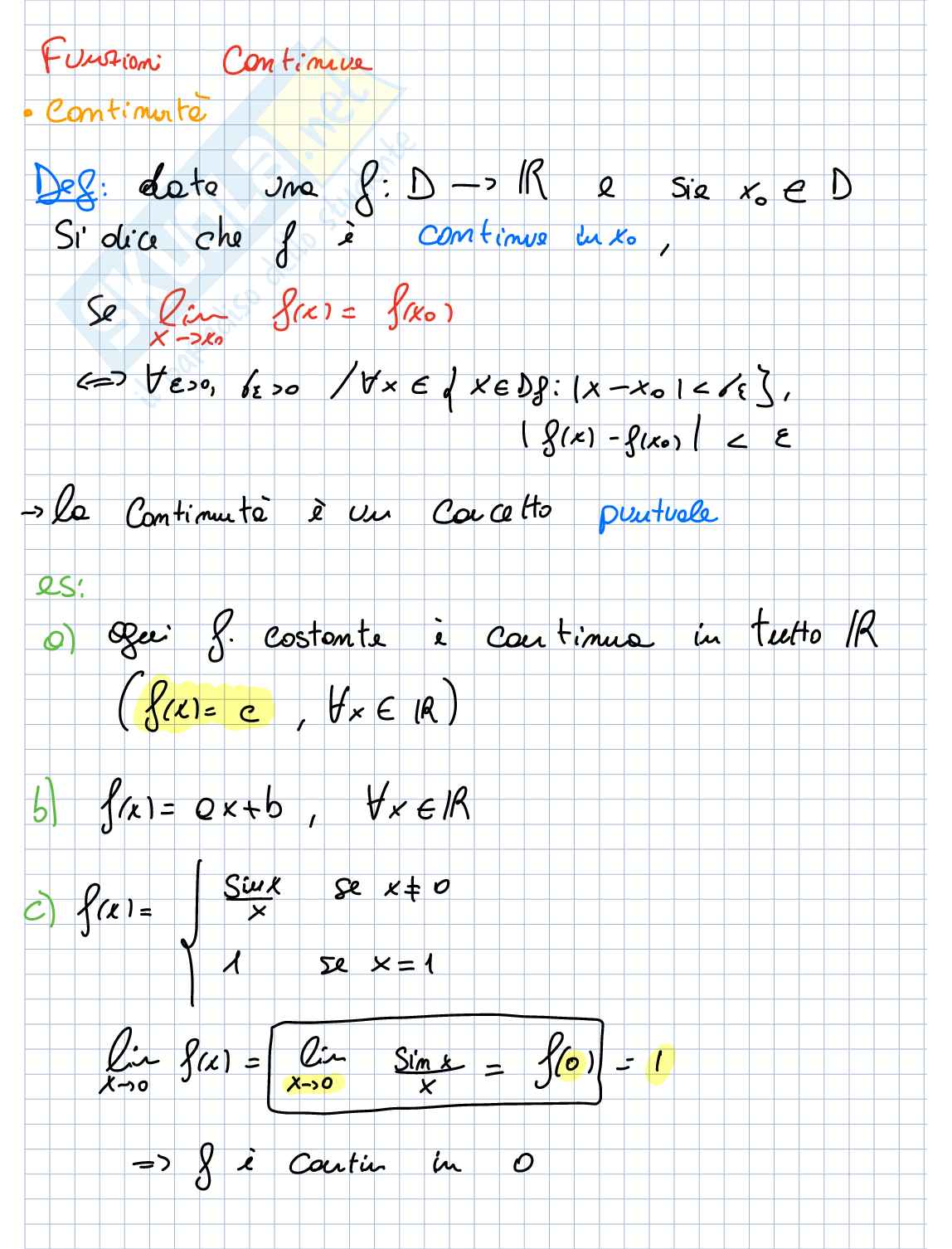 Funzioni continue e teoremi sulla continuità Pag. 1