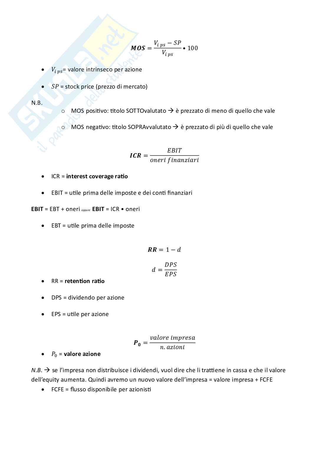 Formulario di Finanza aziendale Pag. 2