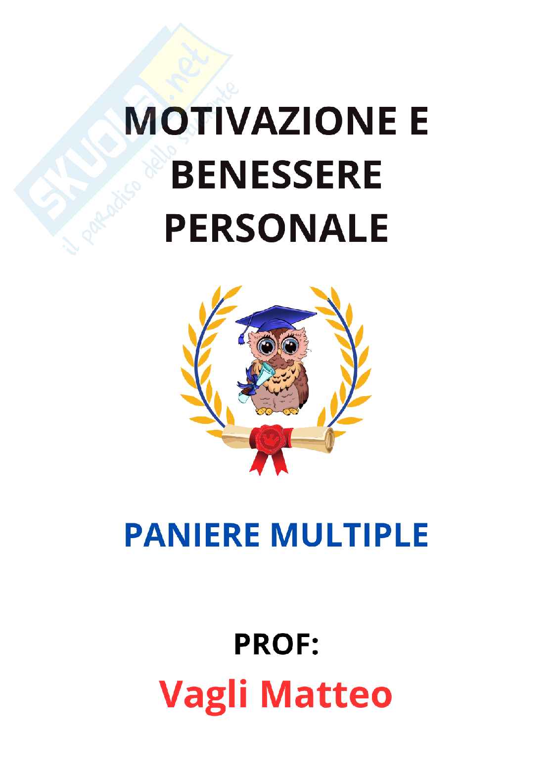 Paniere Motivazione e benessere personale (2026) - Risposte multiple corrette Pag. 1