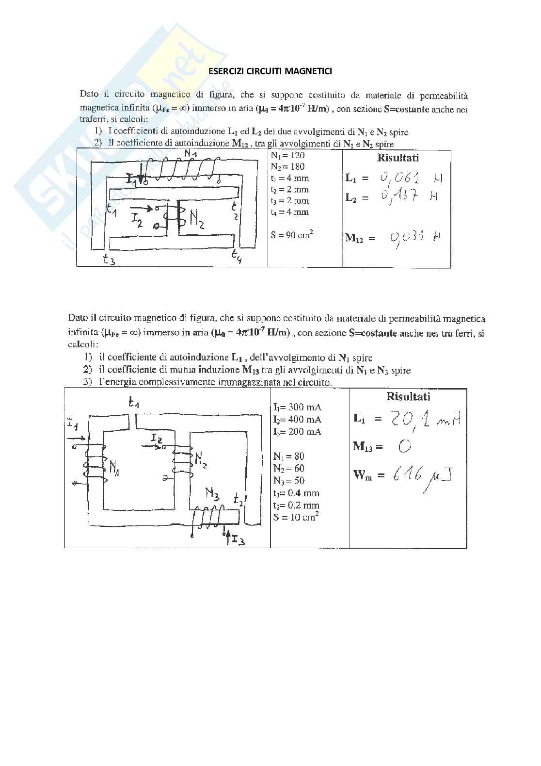 Esercizi di Elettrotecnica e macchine elettriche sui circuiti magnetici  Pag. 1