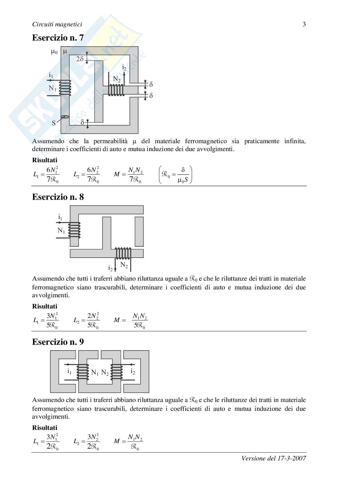 Esercizi di Elettrotecnica e macchine elettriche sui circuiti magnetici  Pag. 11