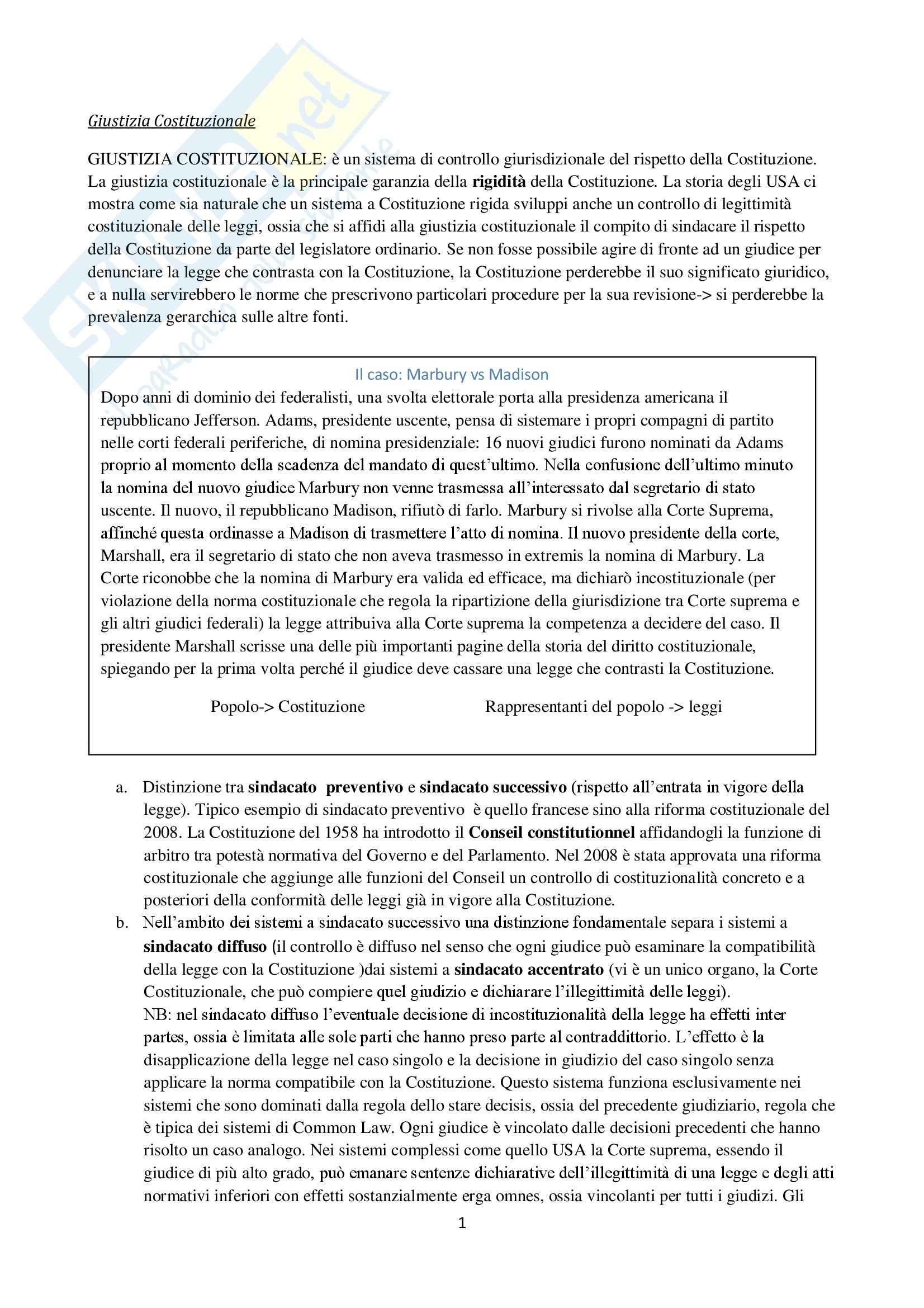 Diritto costituzionale - la Giustizia costituzionale Pag. 1