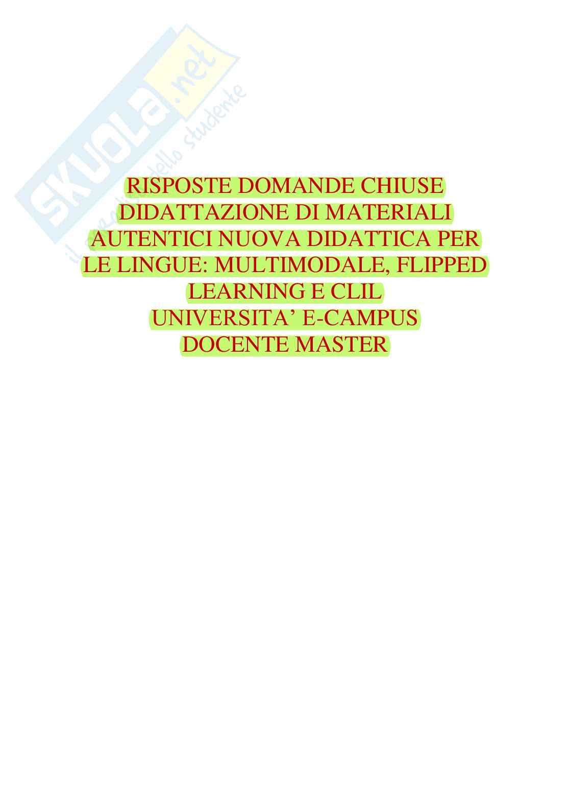 Risposte domande chiuse di Didattazione di materiali autentici aggiornate al 2023 Pag. 1