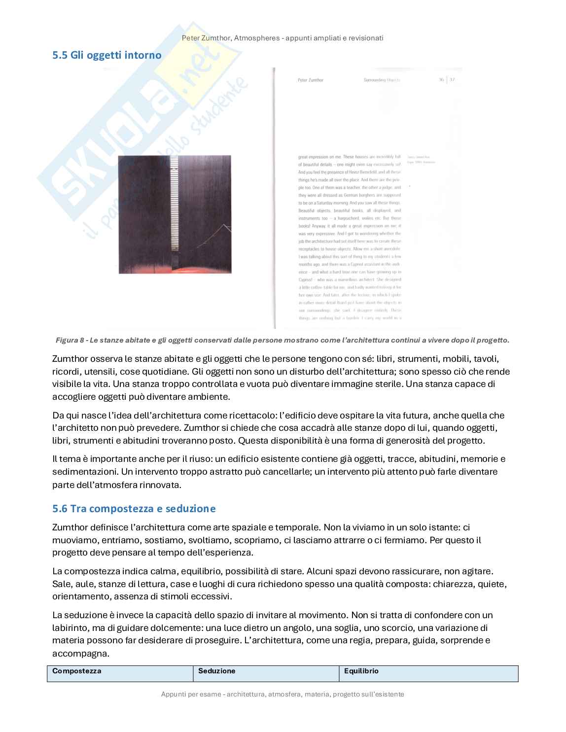 Riassunto esame Fondamenti di conservazione dell'edilizia storica, Prof. Panzani Giulio, libro consigliato Atmospheres Architectural Environments. Surrounding Objects, Zumthor Pag. 11
