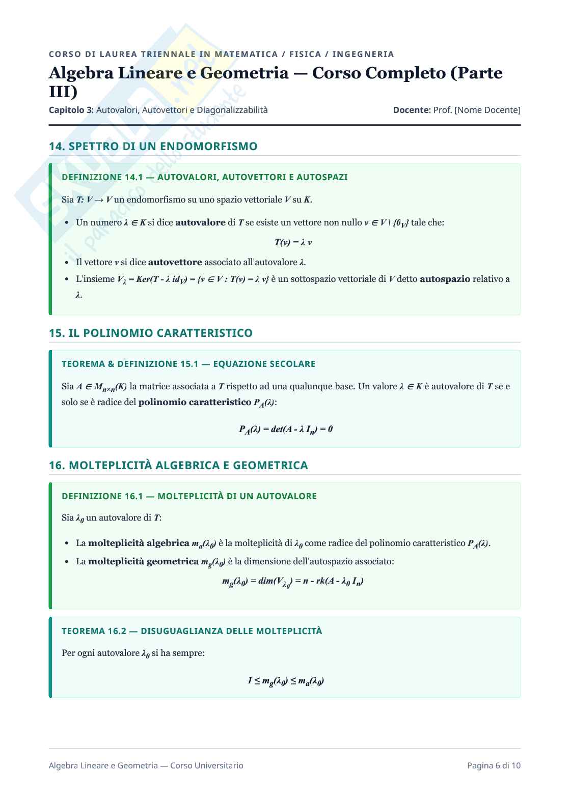 Algebra Lineare e Geometria - Corso completo (Parte I) Pag. 6