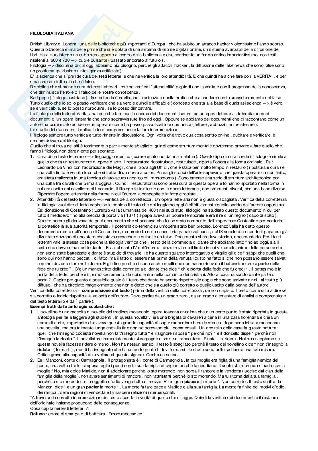 Appunti lezione Filologia italiana Pag. 1