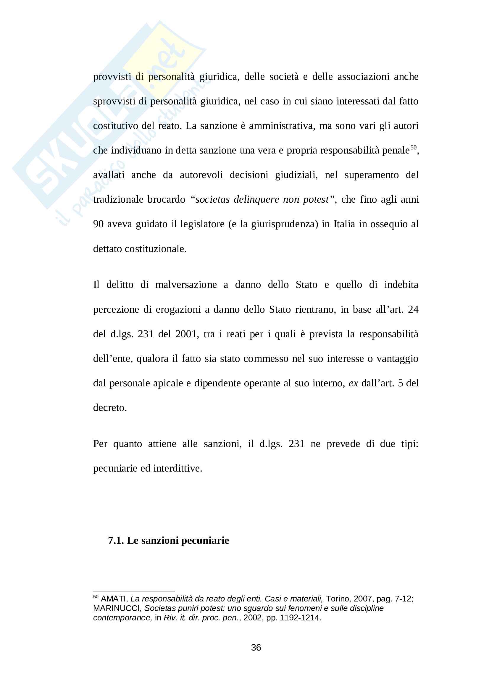 Tesi, I delitti di malversazione e di indebita percezione di erogazioni a danno dello Stato: assetto normativo vigente e prospettive di riforma nel quadro della protezione degli interessi finanziari dell'UE Pag. 36