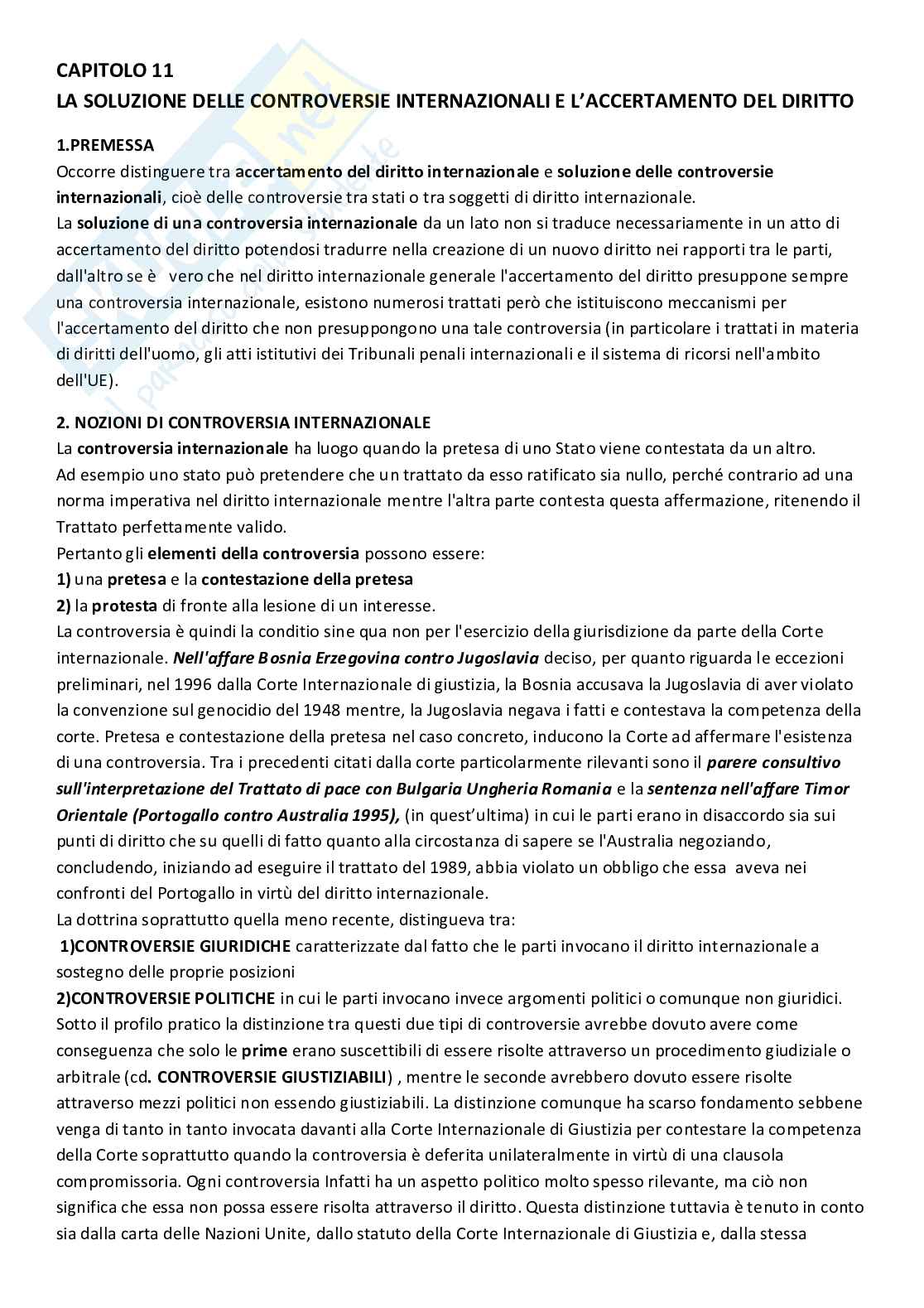 Riassunto esame Diritto Internazionale, Prof. Mancini Marina, libro consigliato Diritto internazionale, riferimento capitolo 11, Ronzitti  Pag. 1