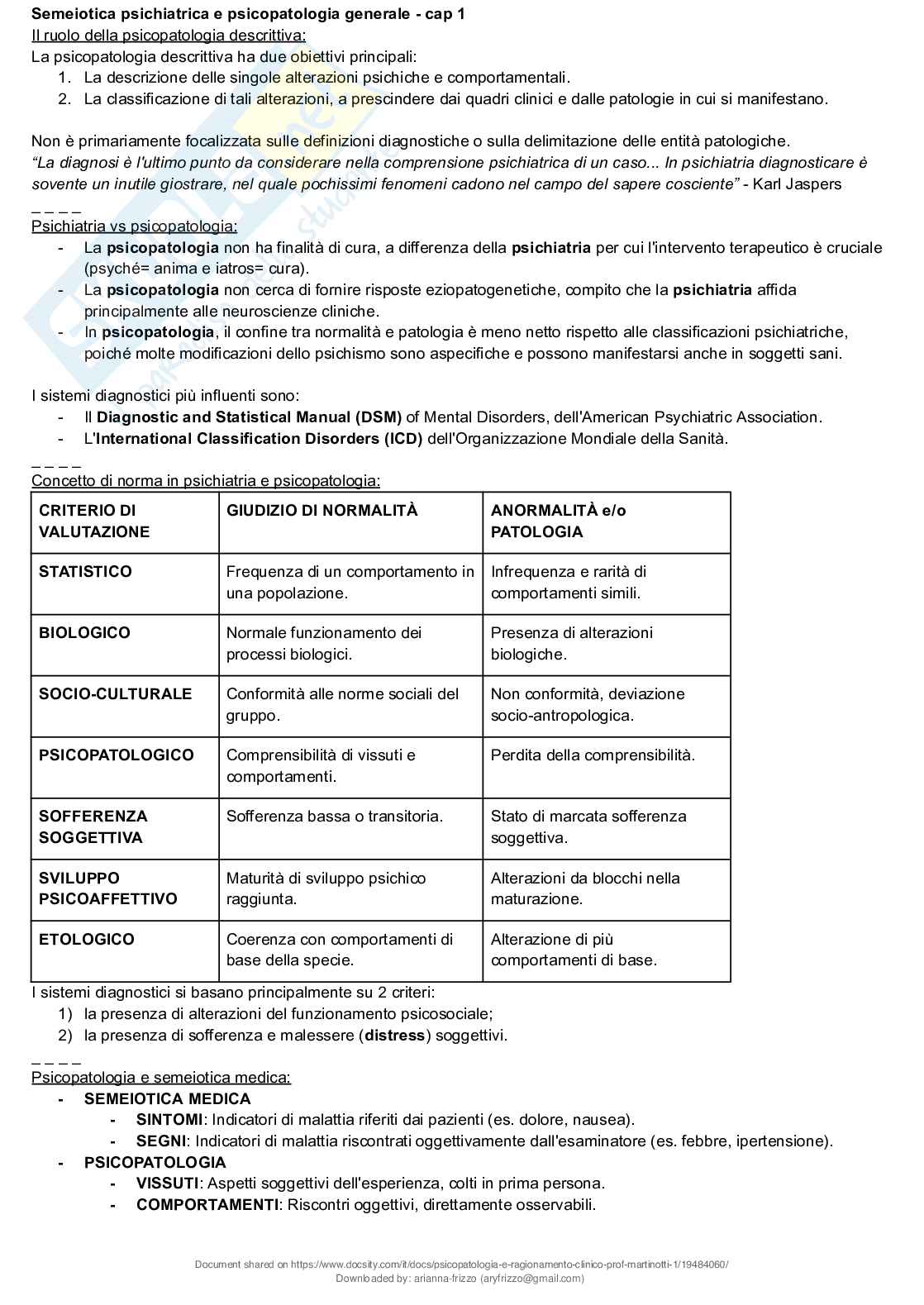 Riassunto esame Psicopatologia e ragionamento clinico, Prof. Martinotti Giovanni, libro consigliato Compendio di psicopatologia, Martinotti  Pag. 1