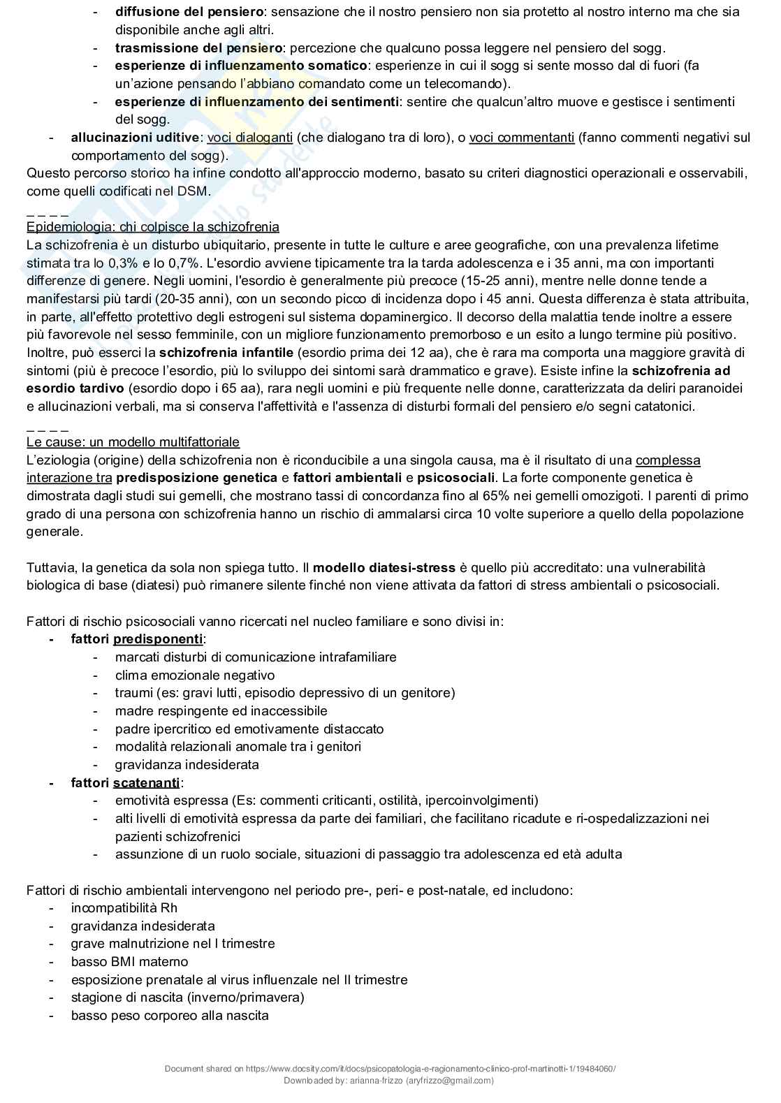 Riassunto esame Psicopatologia e ragionamento clinico, Prof. Martinotti Giovanni, libro consigliato Compendio di psicopatologia, Martinotti  Pag. 11