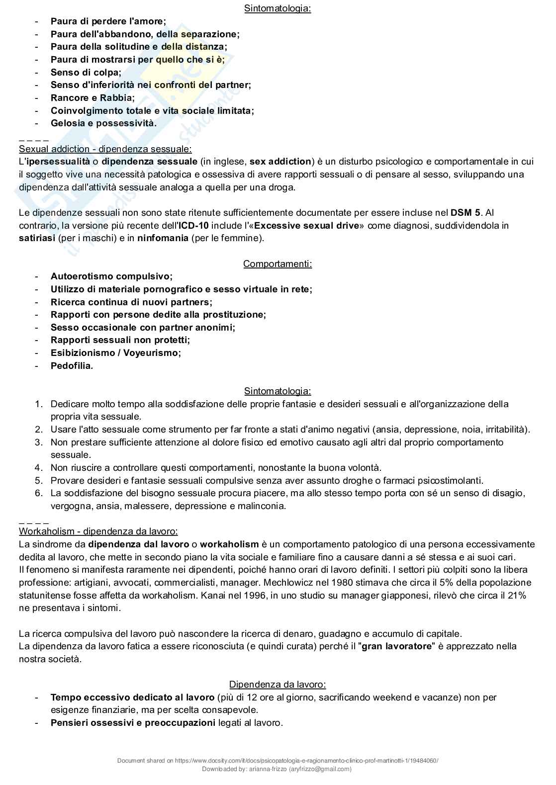 Riassunto esame Psicopatologia e ragionamento clinico, Prof. Martinotti Giovanni, libro consigliato Compendio di psicopatologia, Martinotti  Pag. 36