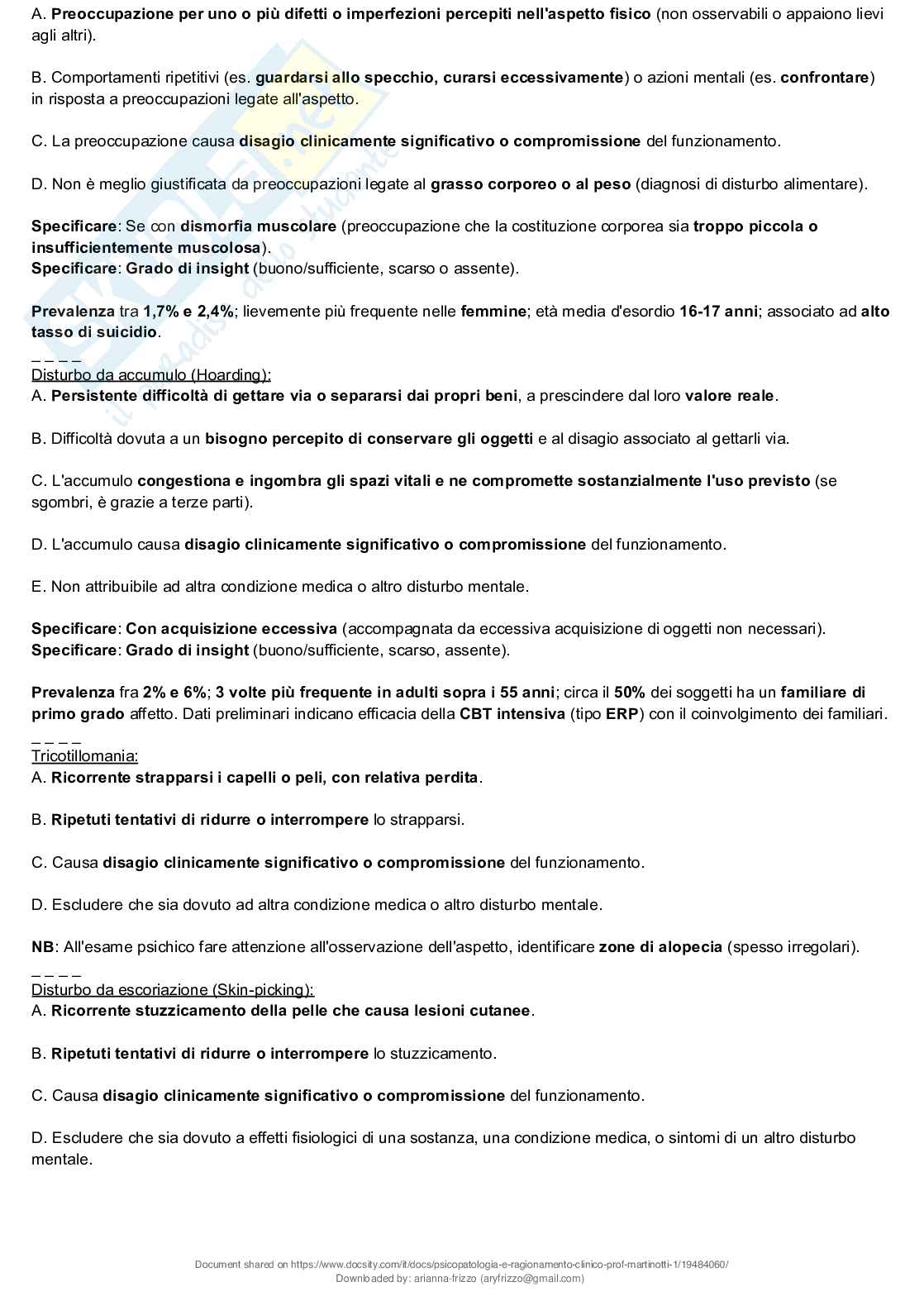 Riassunto esame Psicopatologia e ragionamento clinico, Prof. Martinotti Giovanni, libro consigliato Compendio di psicopatologia, Martinotti  Pag. 46