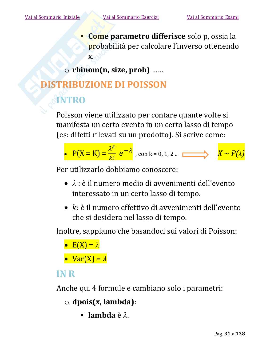 Probabilità e Statistica Pag. 31