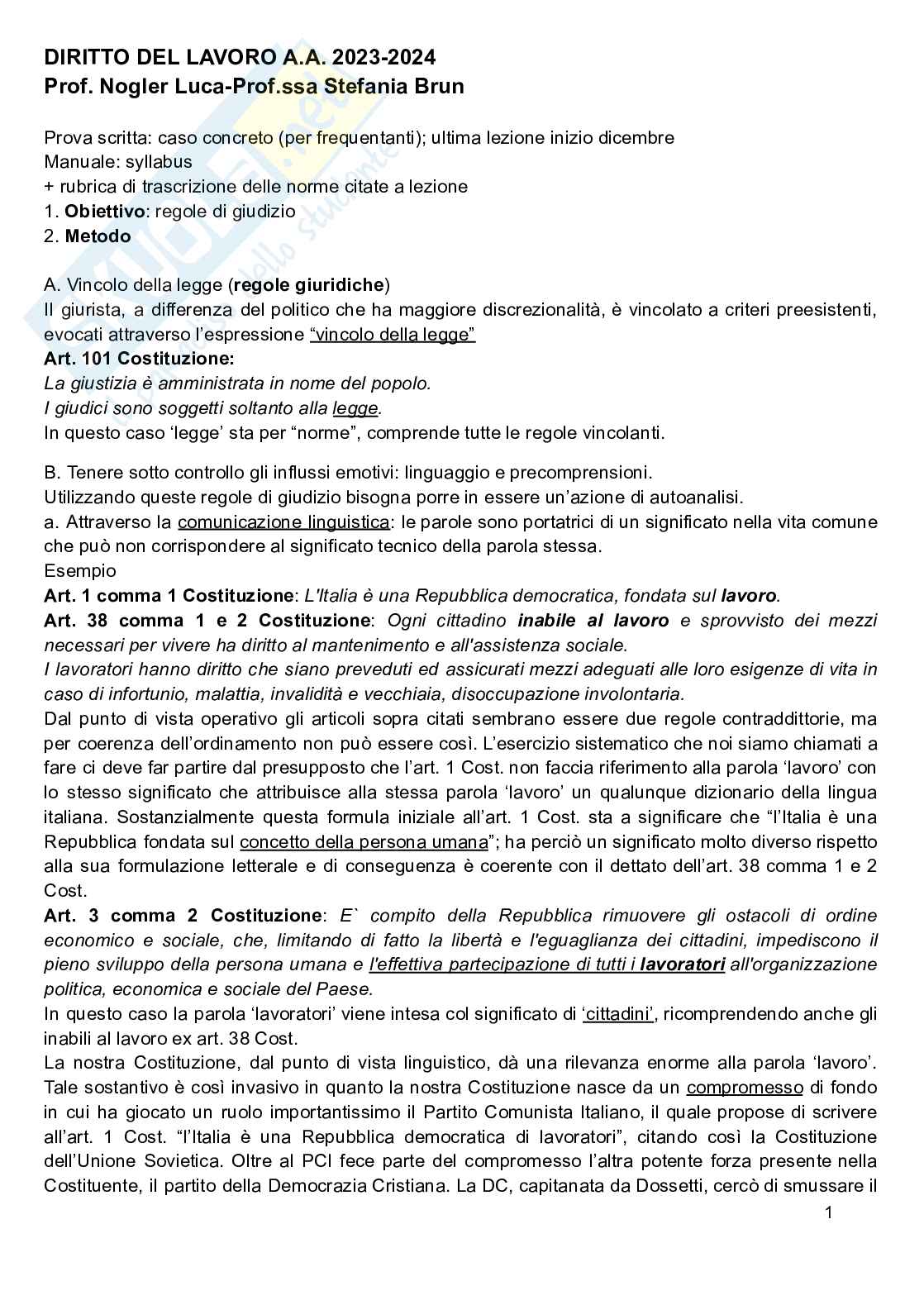 Appunti Diritto del lavoro Pag. 1