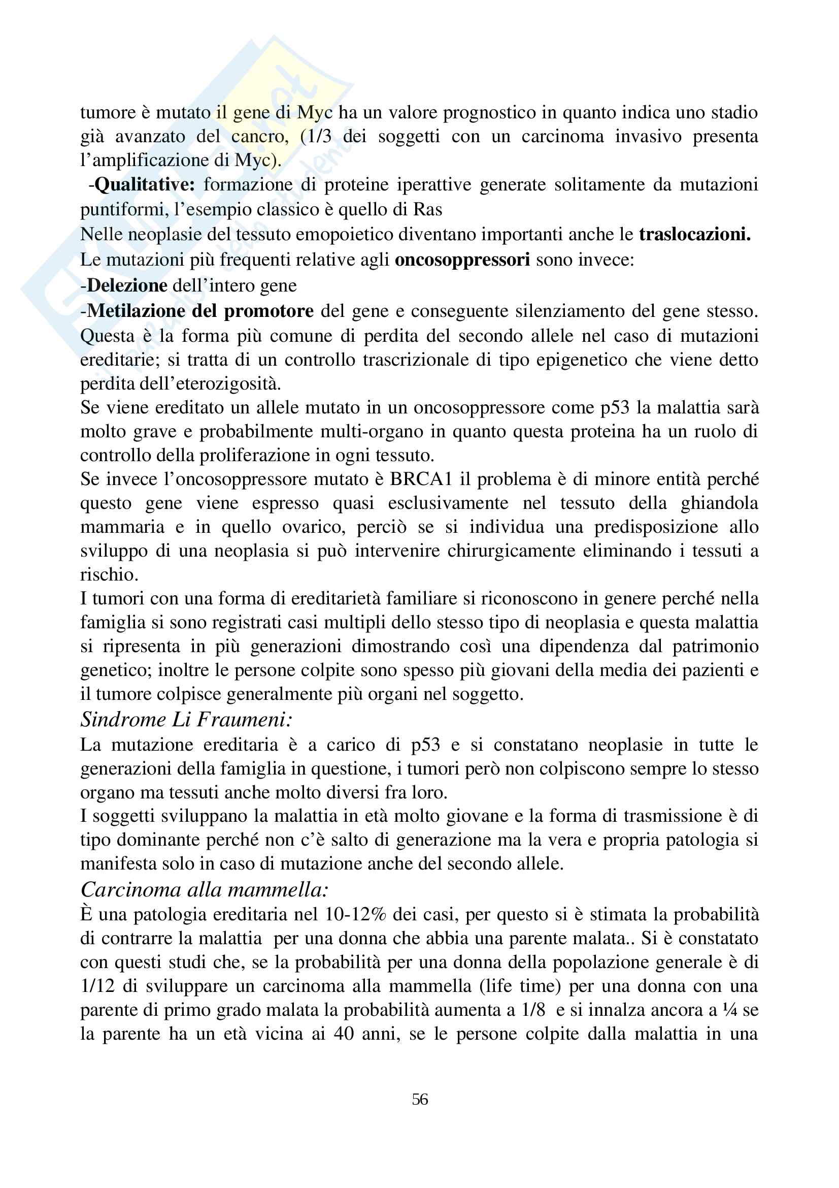 Genetica umana (malattie genetiche monofattoriali e complesse, HLA, ereditarietà, mutazioni, genetica delle popolazioni) Pag. 56