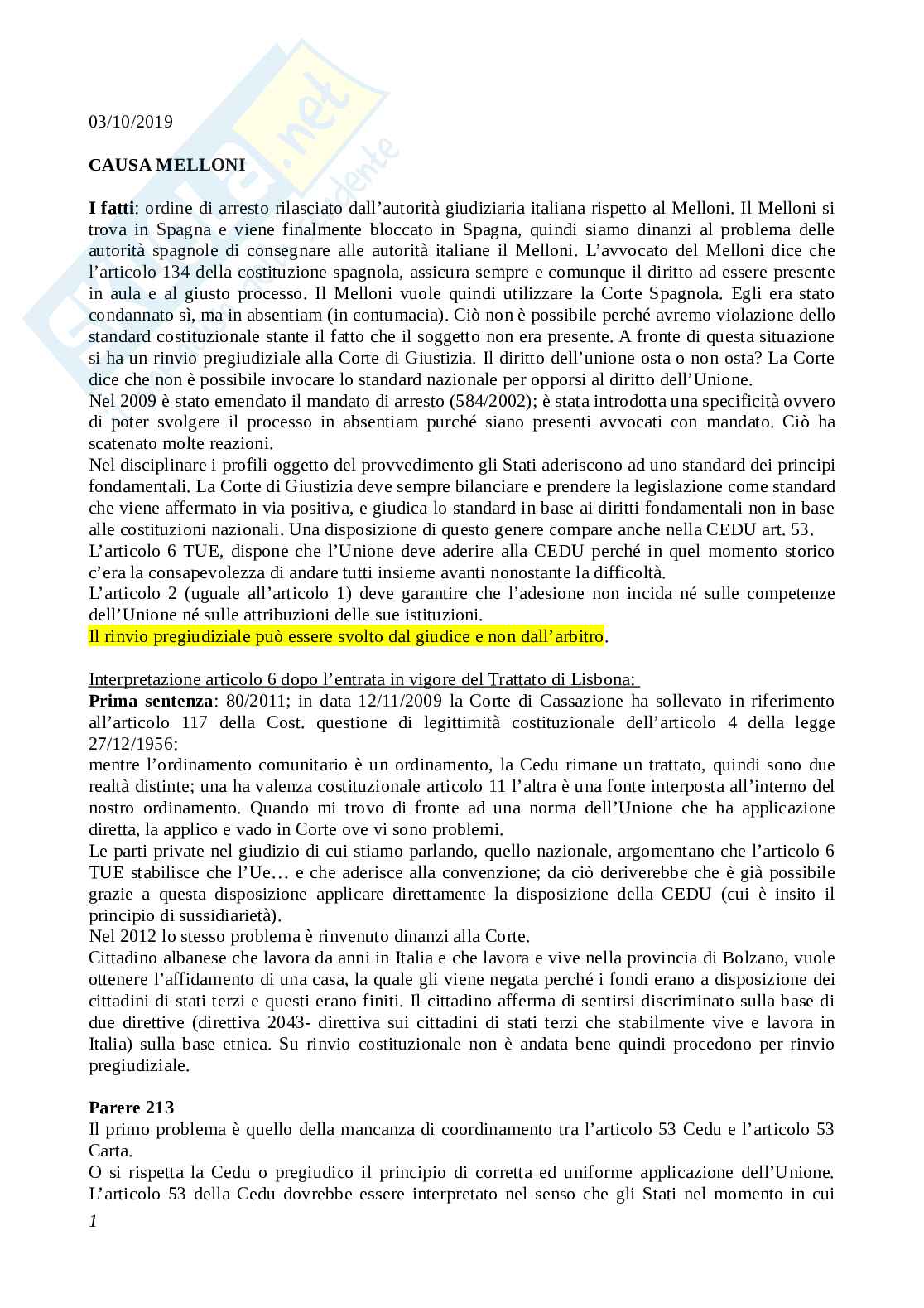Appunti Diritto dell'Unione Europea Pag. 1