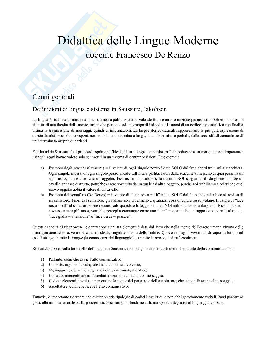 Didattica delle lingue moderne Pag. 1
