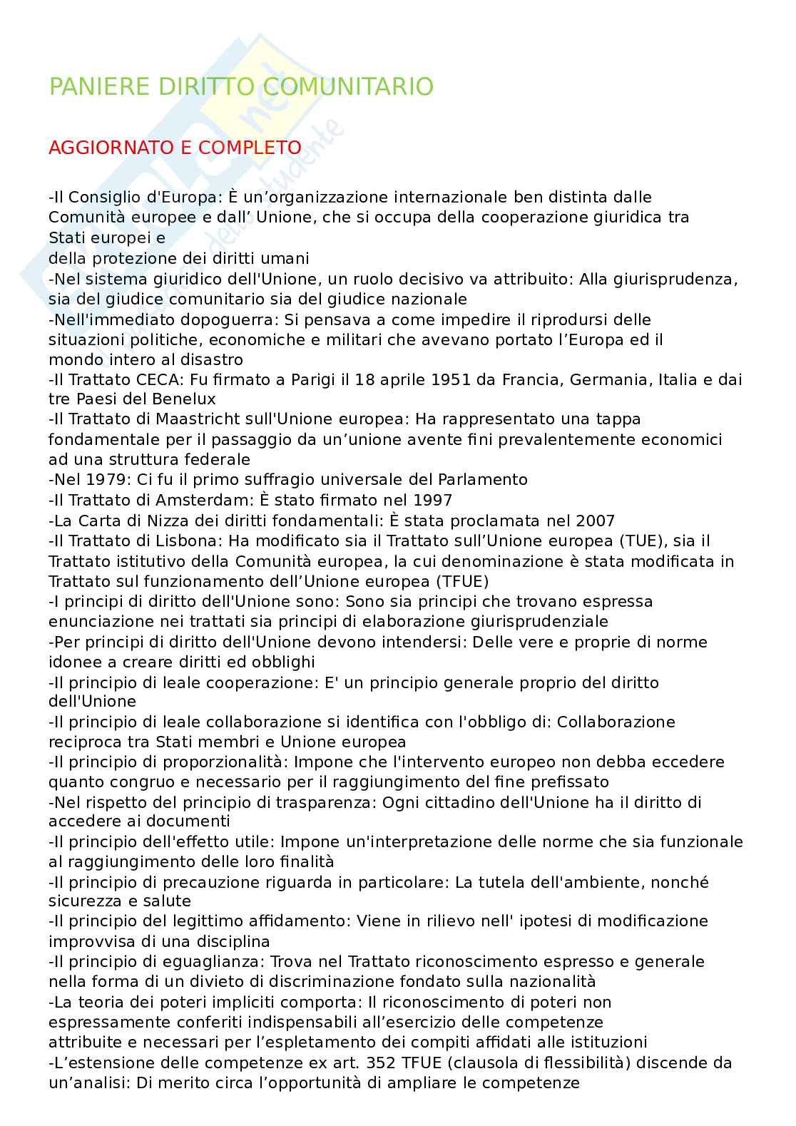 Paniere Diritto comunitario. Aggiornato e completo. In ordine Pag. 1