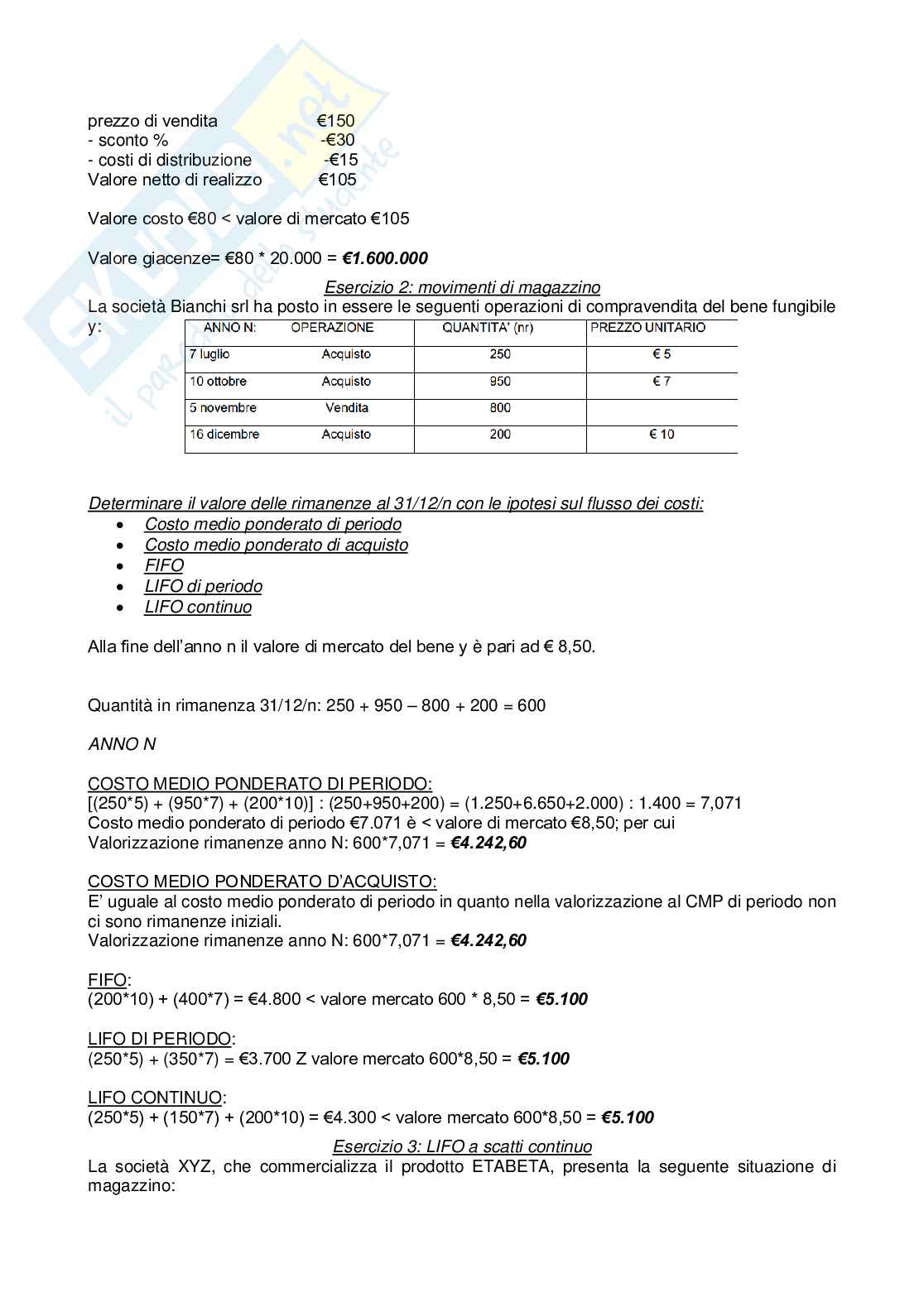 Esercizi valutazioni di bilancio e bilancio consolidato Pag. 6