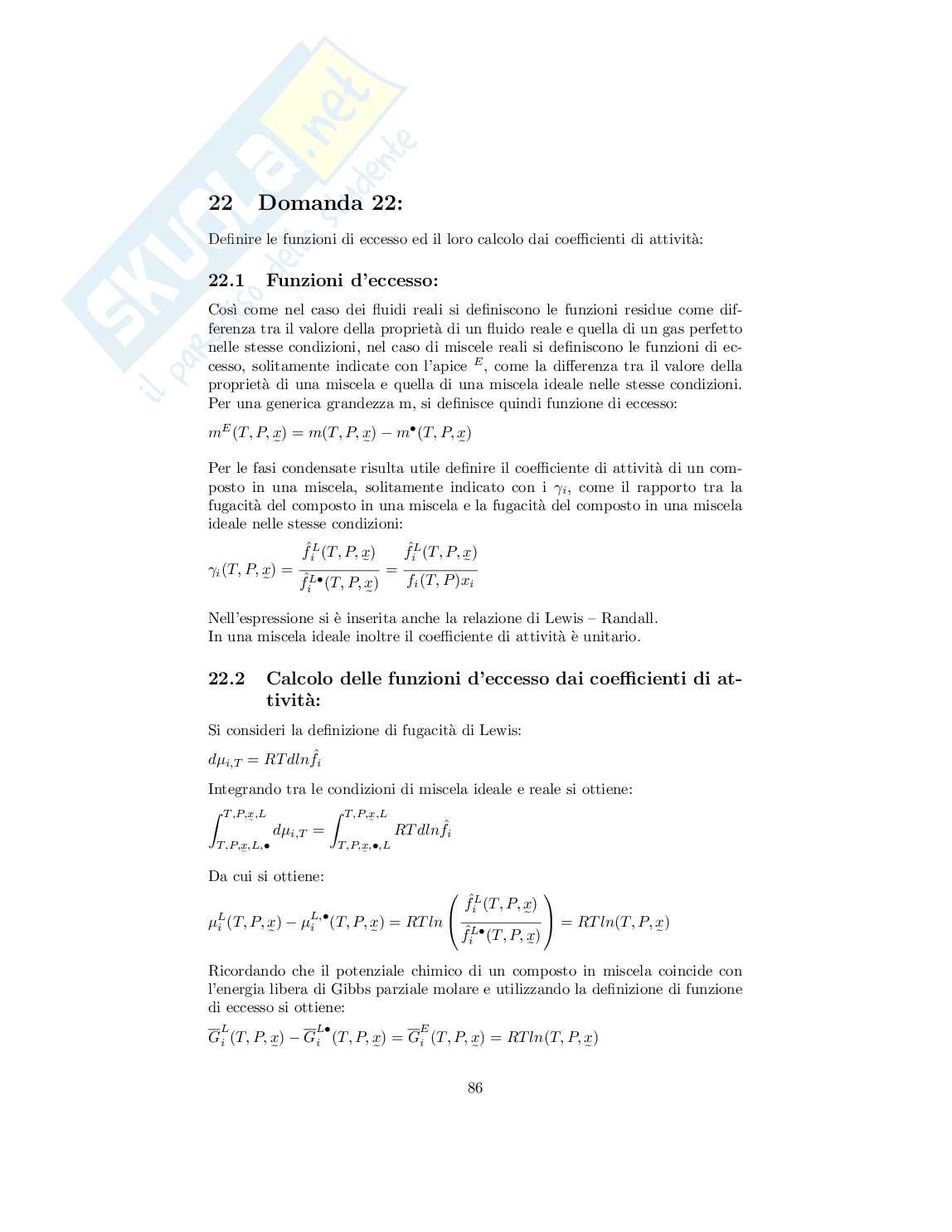 Risposta alle 30 per l'esame di Termodinamica dell'ingegneria chimica  Pag. 86
