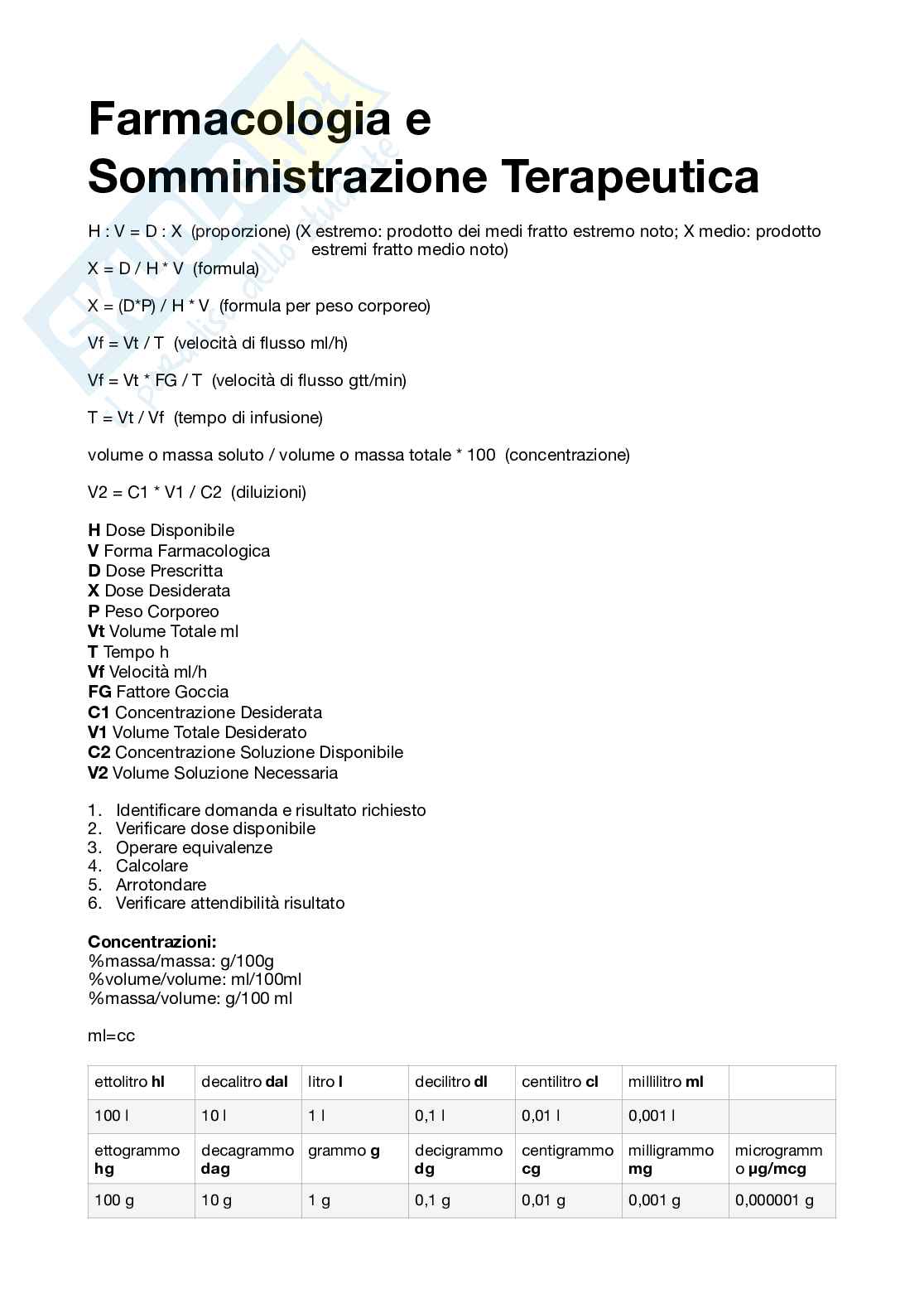 Dosaggi, calcoli e farmaci Pag. 1