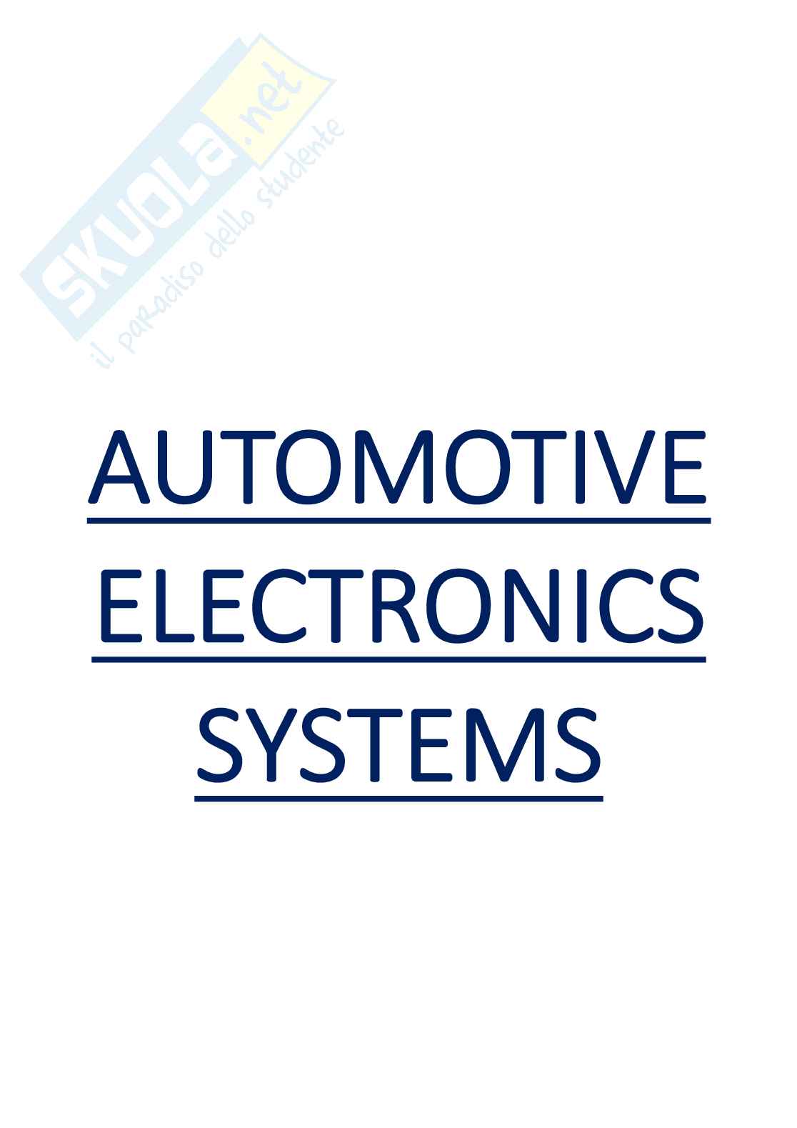 Automotive Electronics Systems Pag. 1