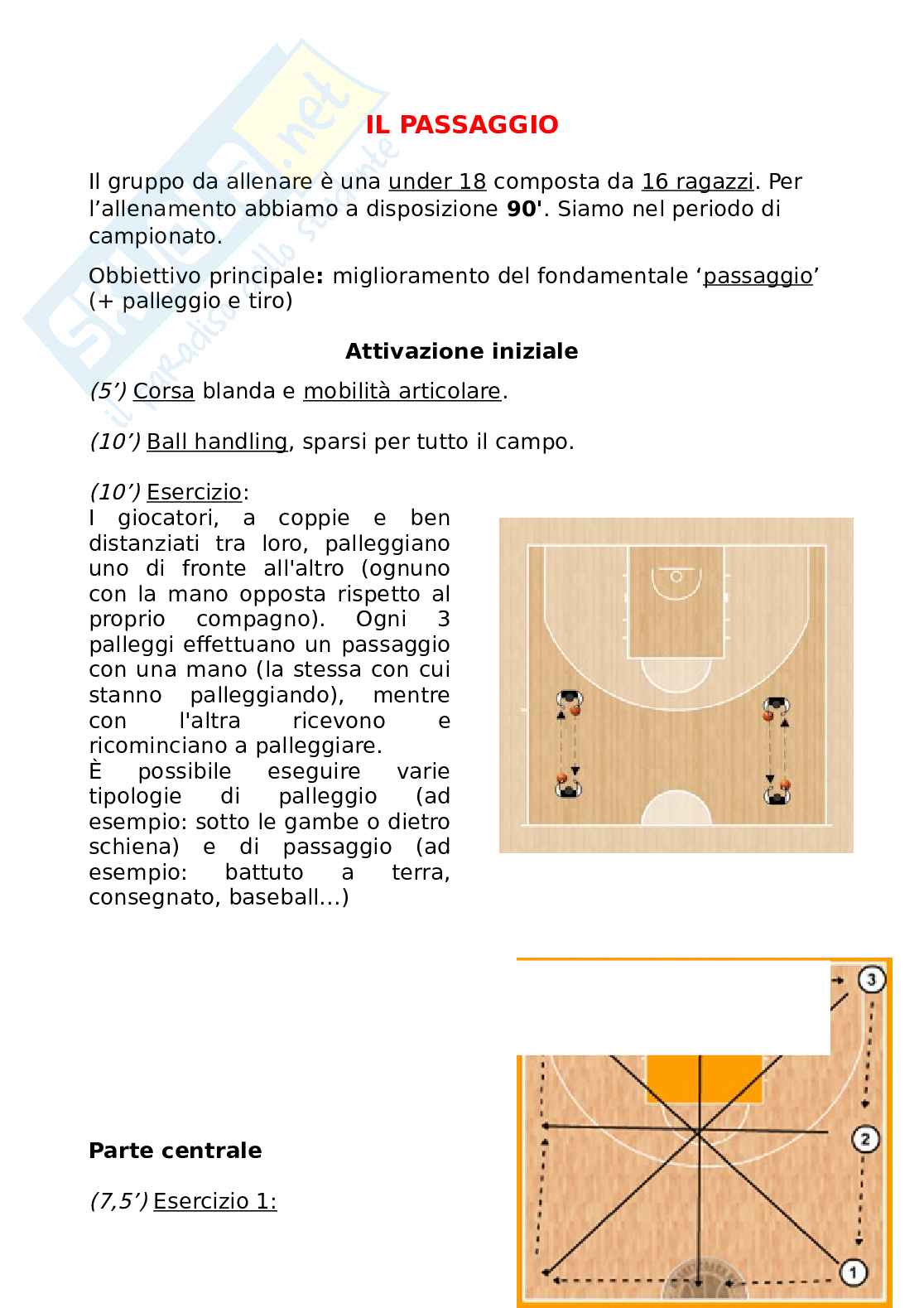 Piano di lezione di Basket - Passaggio - Giochi Sportivi Pag. 1