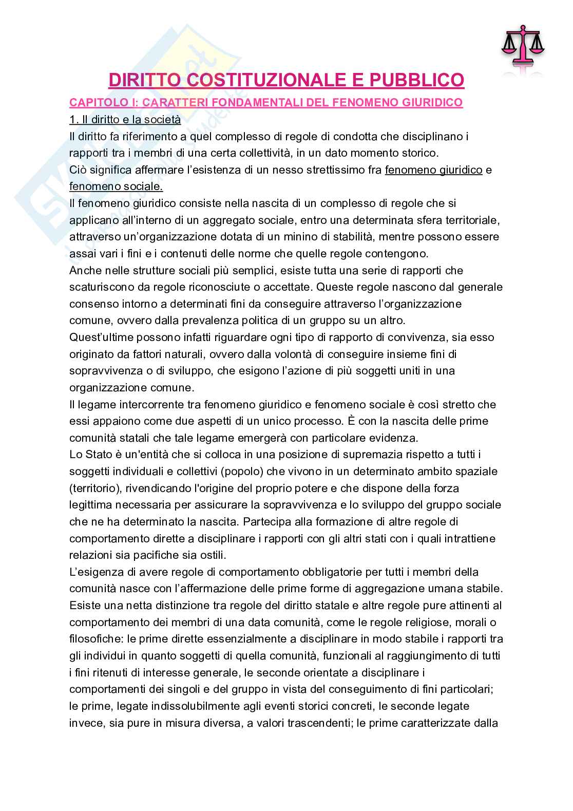 Riassunto esame Diritto costituzionale, Prof. Lamarque Elisabetta, libro consigliato Diritto costituzionale e pubblico , Caretti, De Siervo Pag. 1