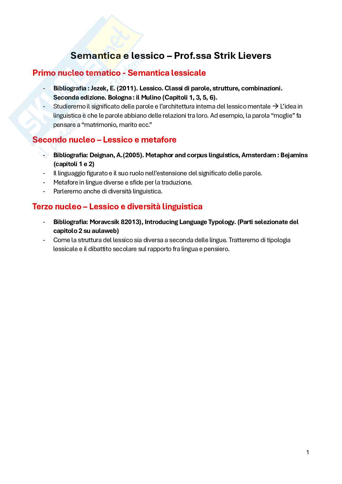 Appunti completi di Semantica e Lessico  Pag. 1