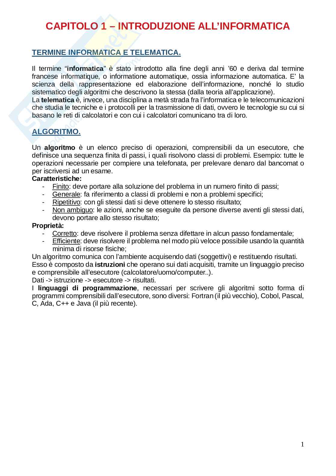 Riassunti informatica 10 CFU Pag. 1
