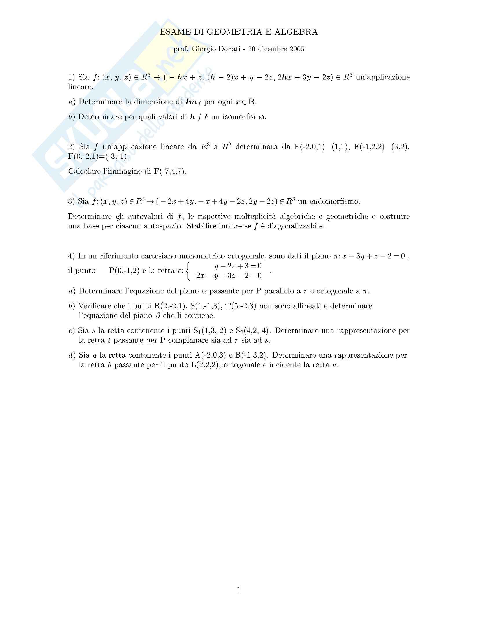 Algebra e Geometria - esercizi Pag. 1