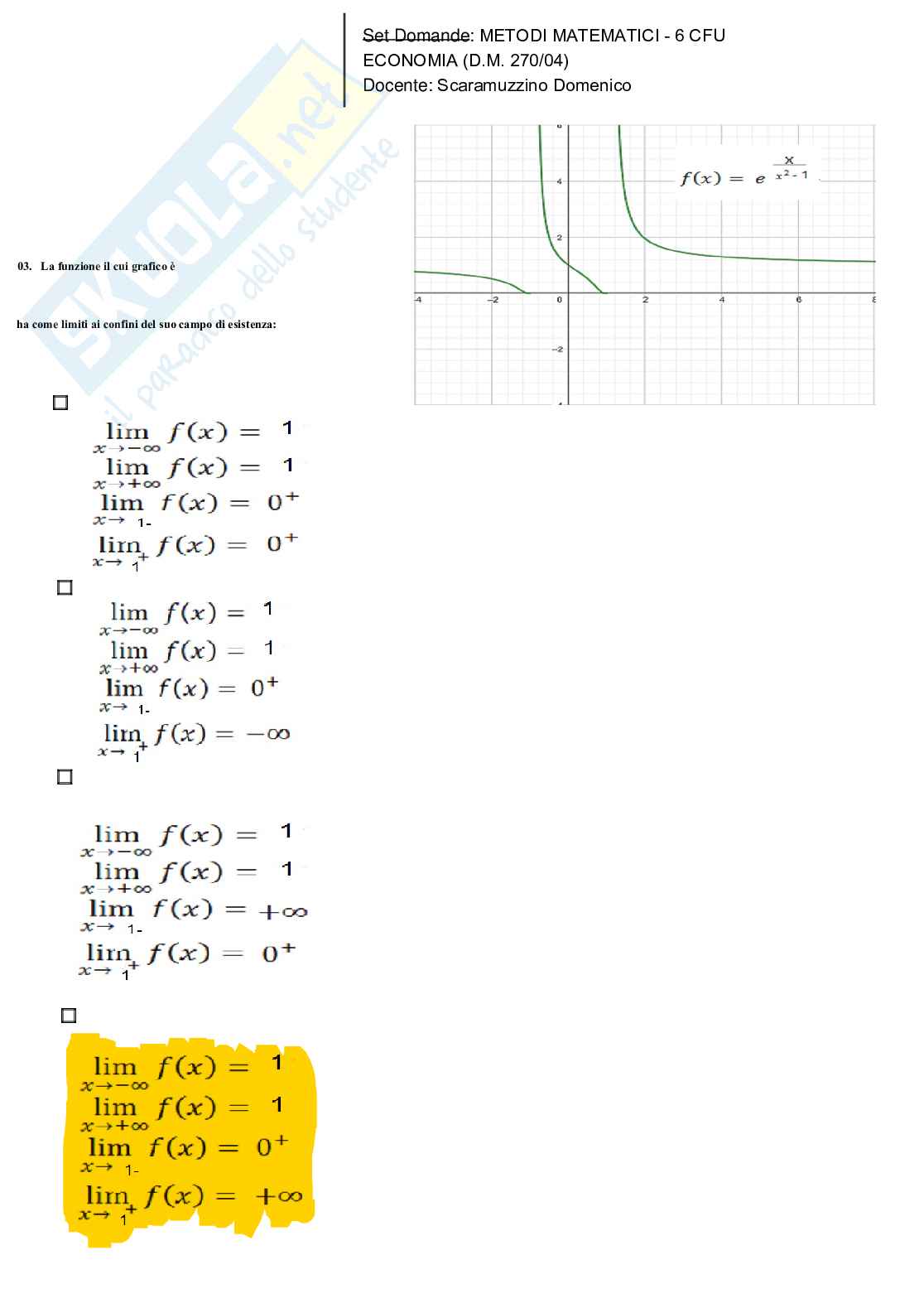 Soluzioni crocette Metodi matematici   Pag. 41