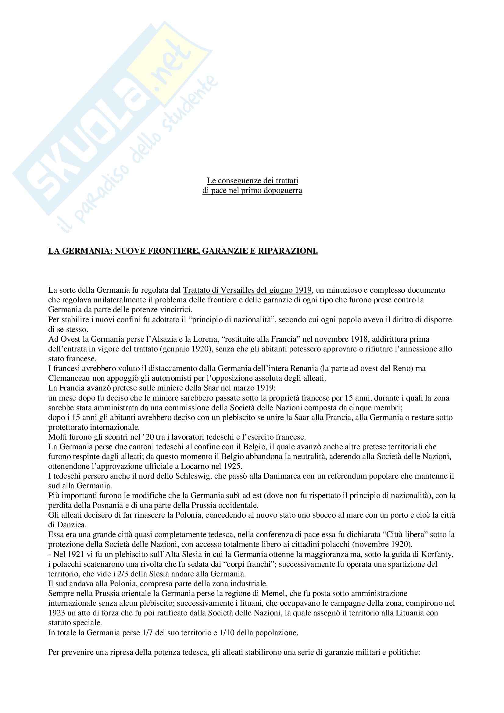 Riassunto esame Storia dei Trattati, prof. Rossi, libro consigliato Storia Diplomatica dal 1919 ai Nostri Giorni, Duroselle Pag. 1