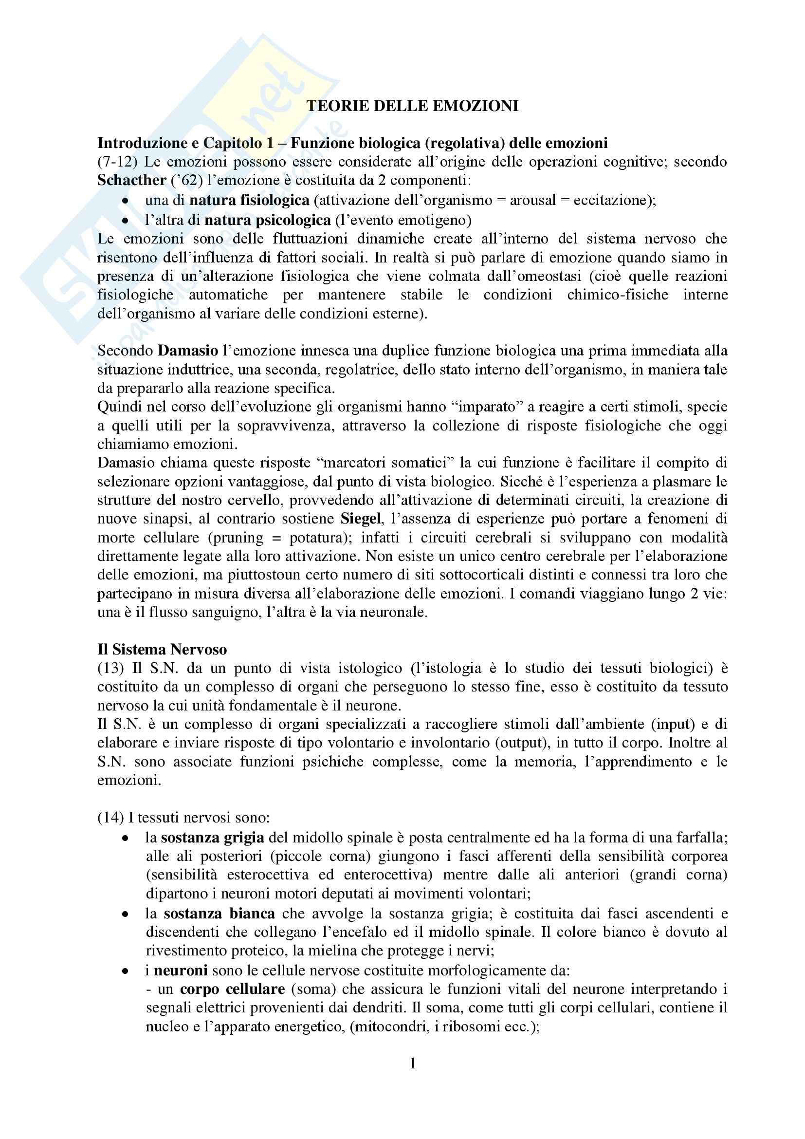 Pedagogia generale - le teorie sulle emozioni Pag. 1