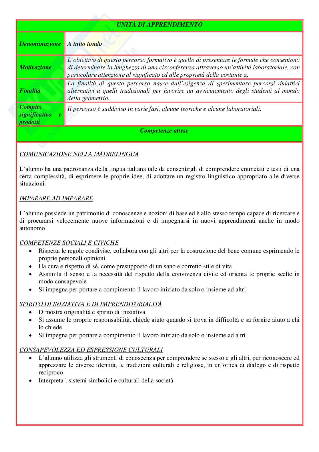 Esempio UDA a 28 matematica e scienze lezione simulata per la scuola secondaria di primo grado e concorsi pubblici dal titolo Geometria a tutto tondo Pag. 2