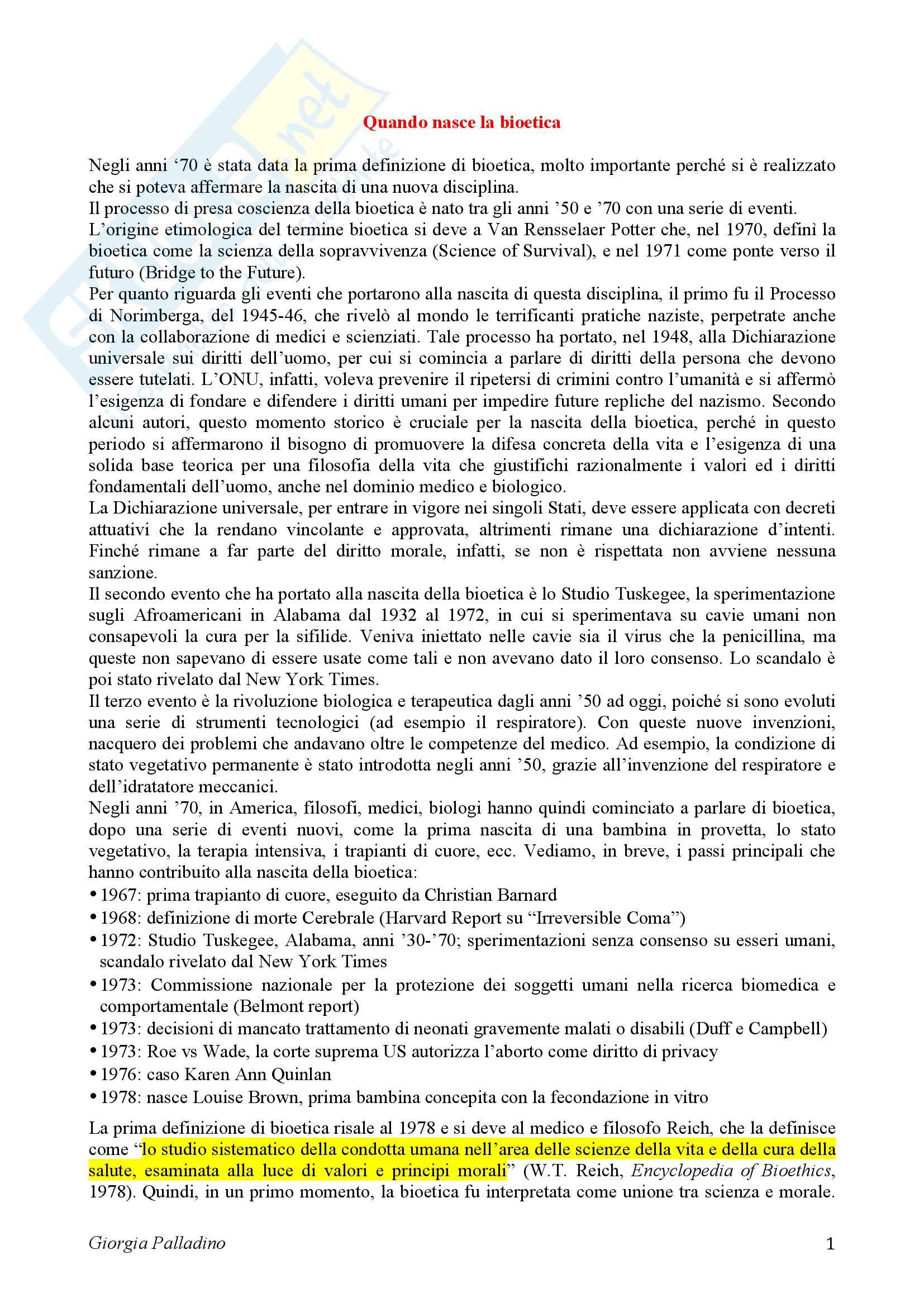 Bioetica, appunti Pag. 1