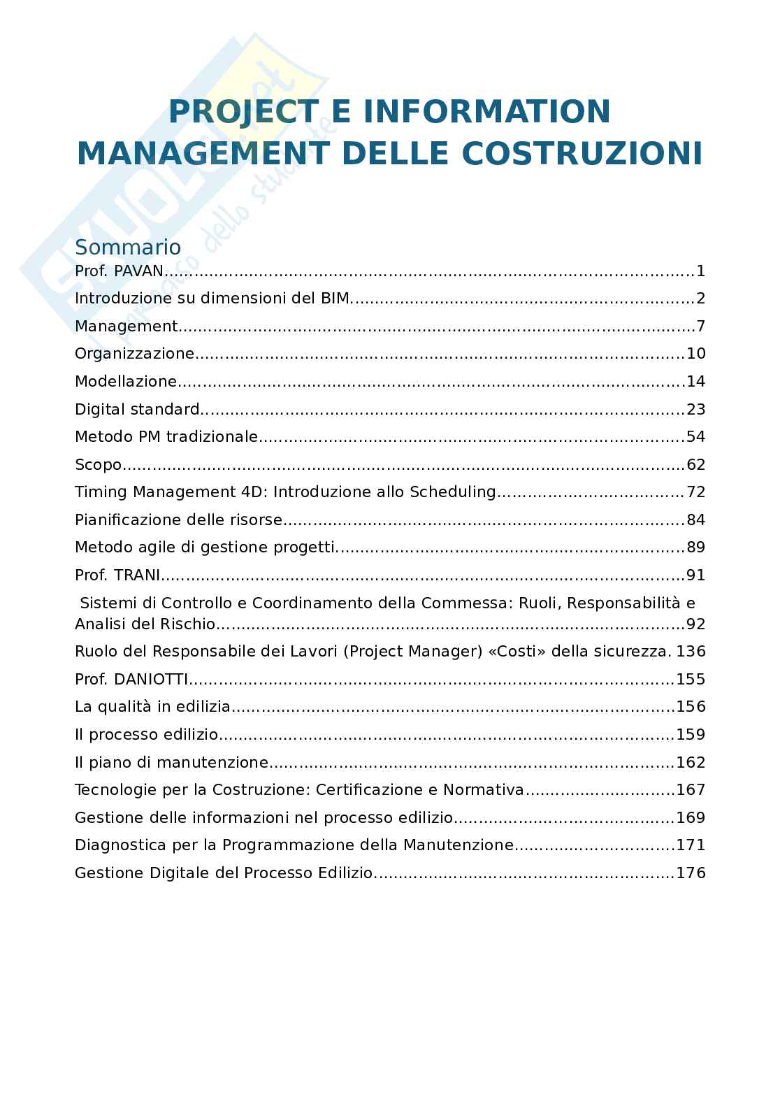 Appunti completi [A.A. 2026] – Project e Information Management delle costruzioni – Entrambi i Moduli Pag. 1
