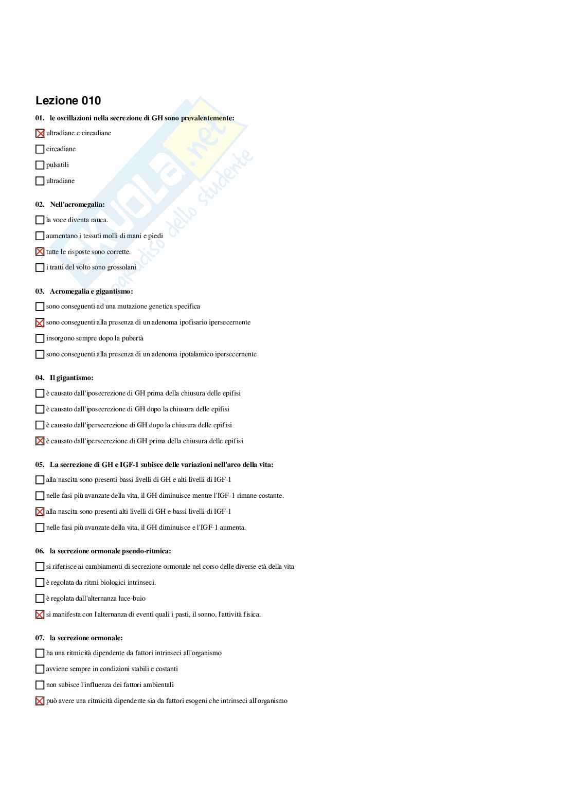 Paniere Endocrinologia applicata all'attività motoria (2026) - Risposte Multiple Corrette Pag. 21