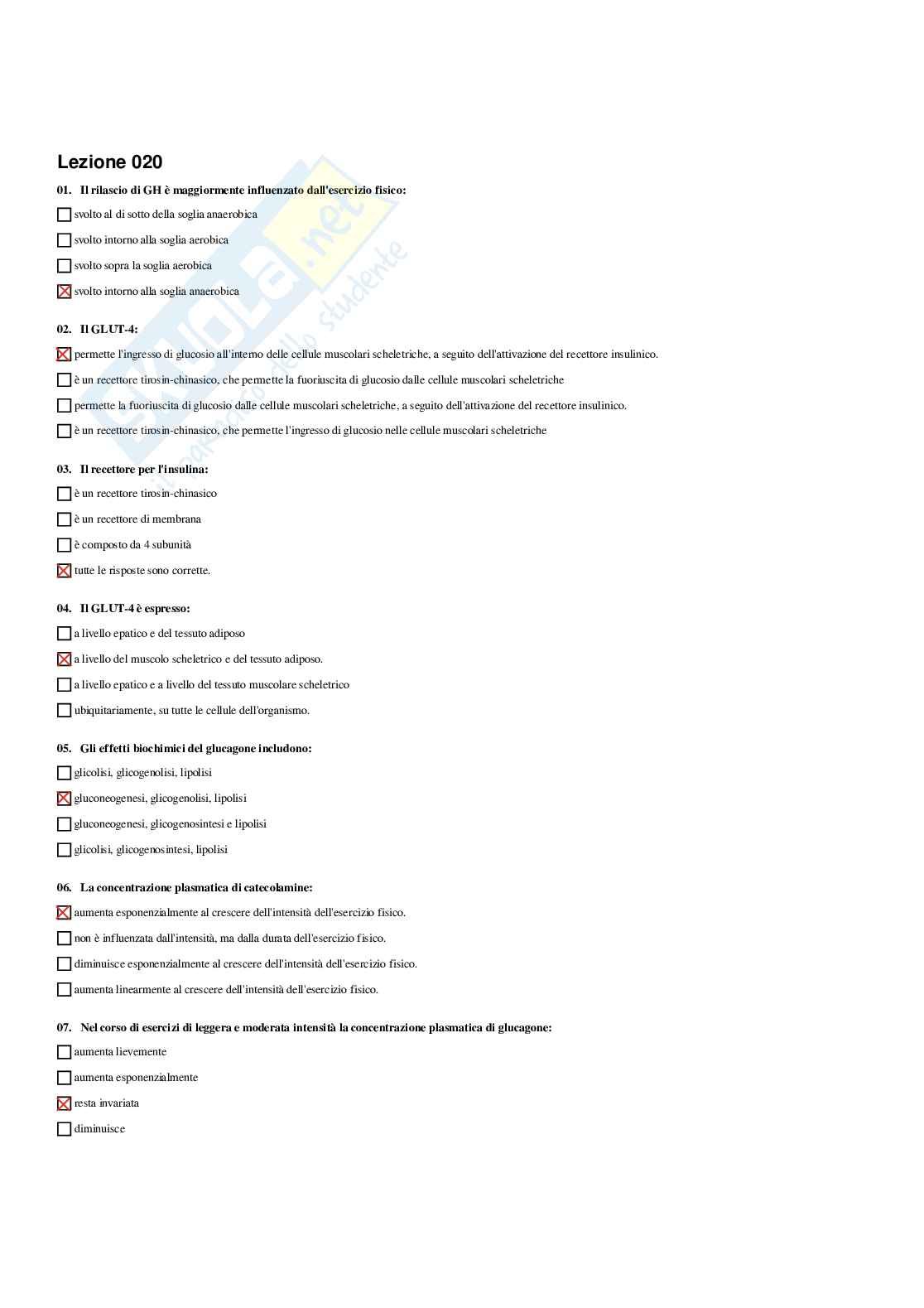 Paniere Endocrinologia applicata all'attività motoria (2026) - Risposte Multiple Corrette Pag. 41
